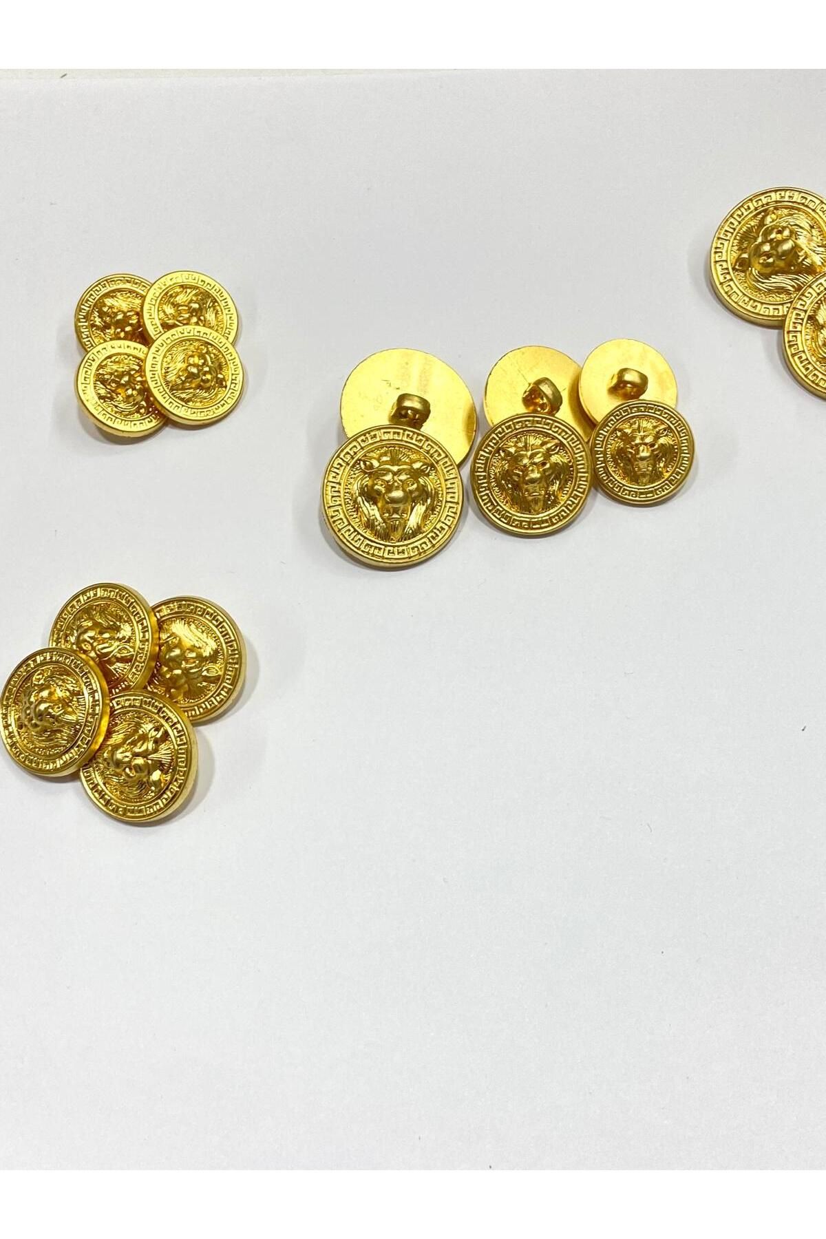 karantuhafiye-Lion Model Metallized (Plastic) Button Set / Set of 6 / 1.8 cm / Gold 4