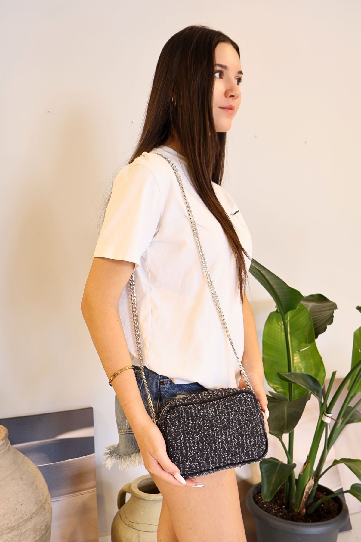 ICONE BAG-Geantă de damă cu curea cu lanț - geantă de umăr din denim și denim 4