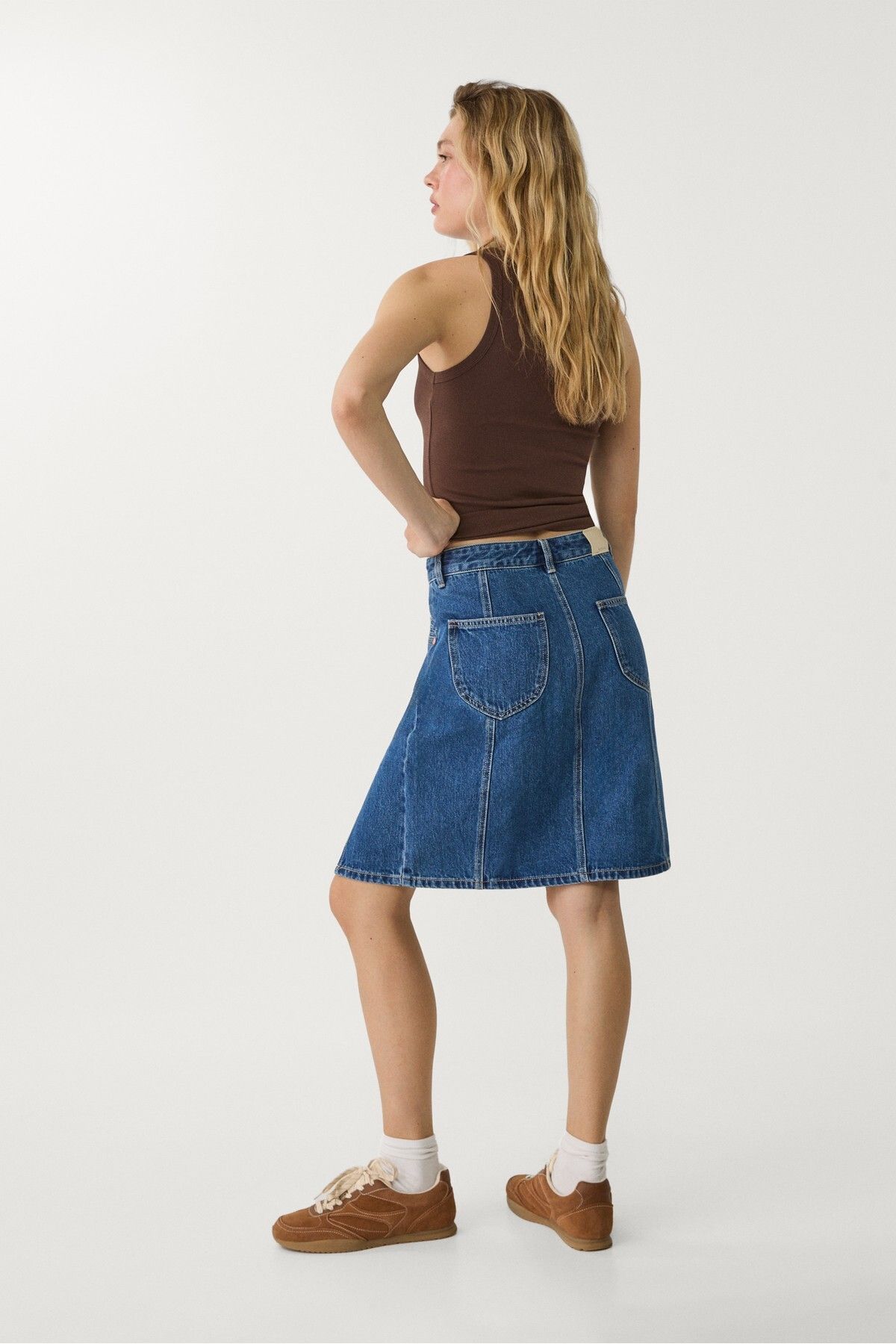 Stradivarius-Double split denim midi skirt 3