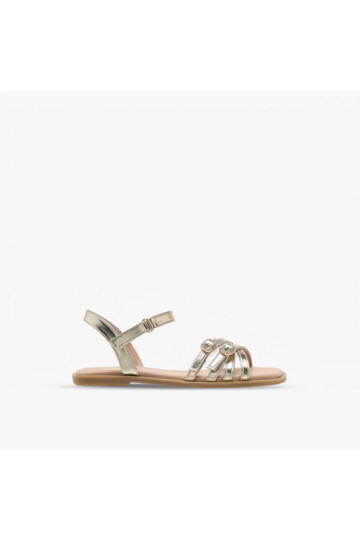 Little Missy-Buckle Detail Flat Sandals with Hook and Loop Closure 2