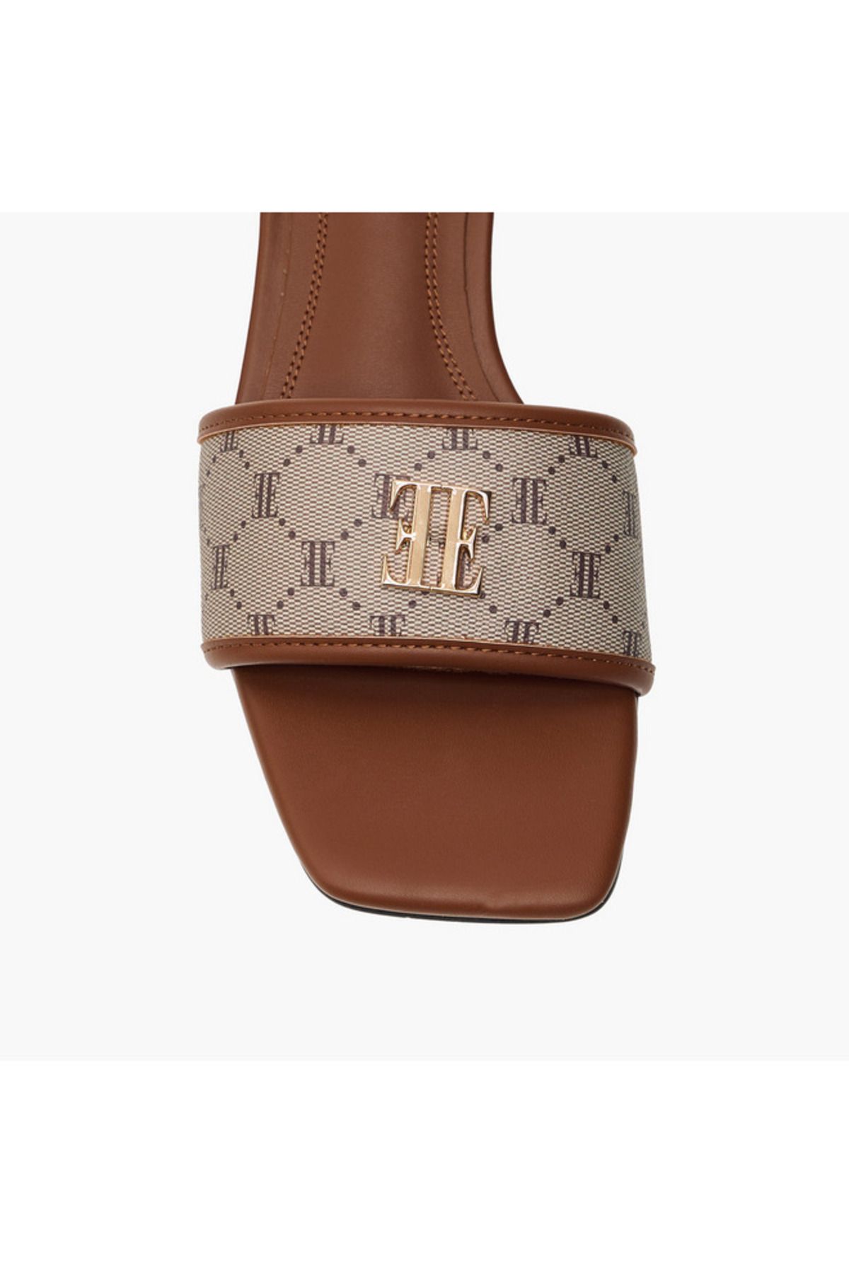 ELLE-Women's Monogram Print Slip-On Sandals with Block Heels 4
