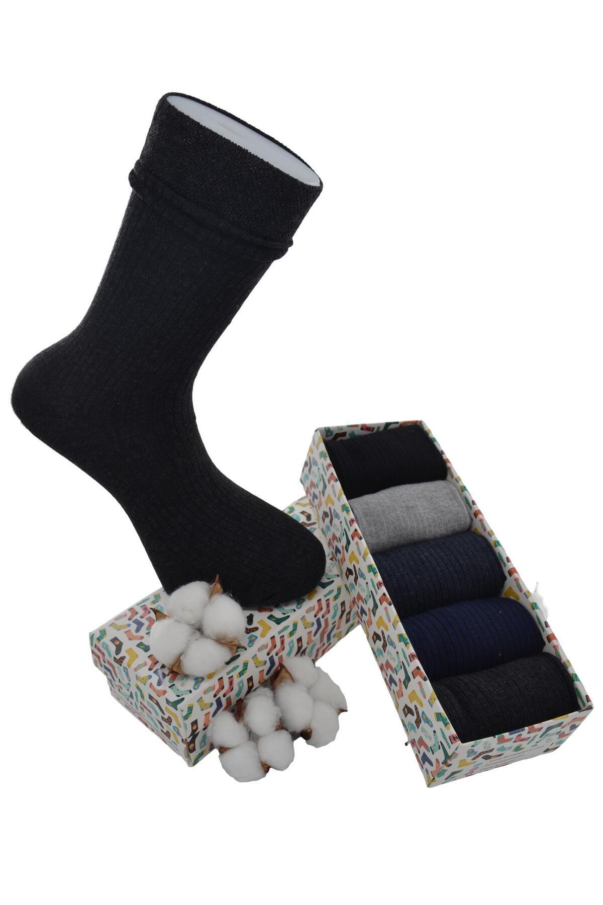 DoDe Flora-Men's Washable Seamless Derby Special Collection 5-Piece Socks Set with Box Gift 2