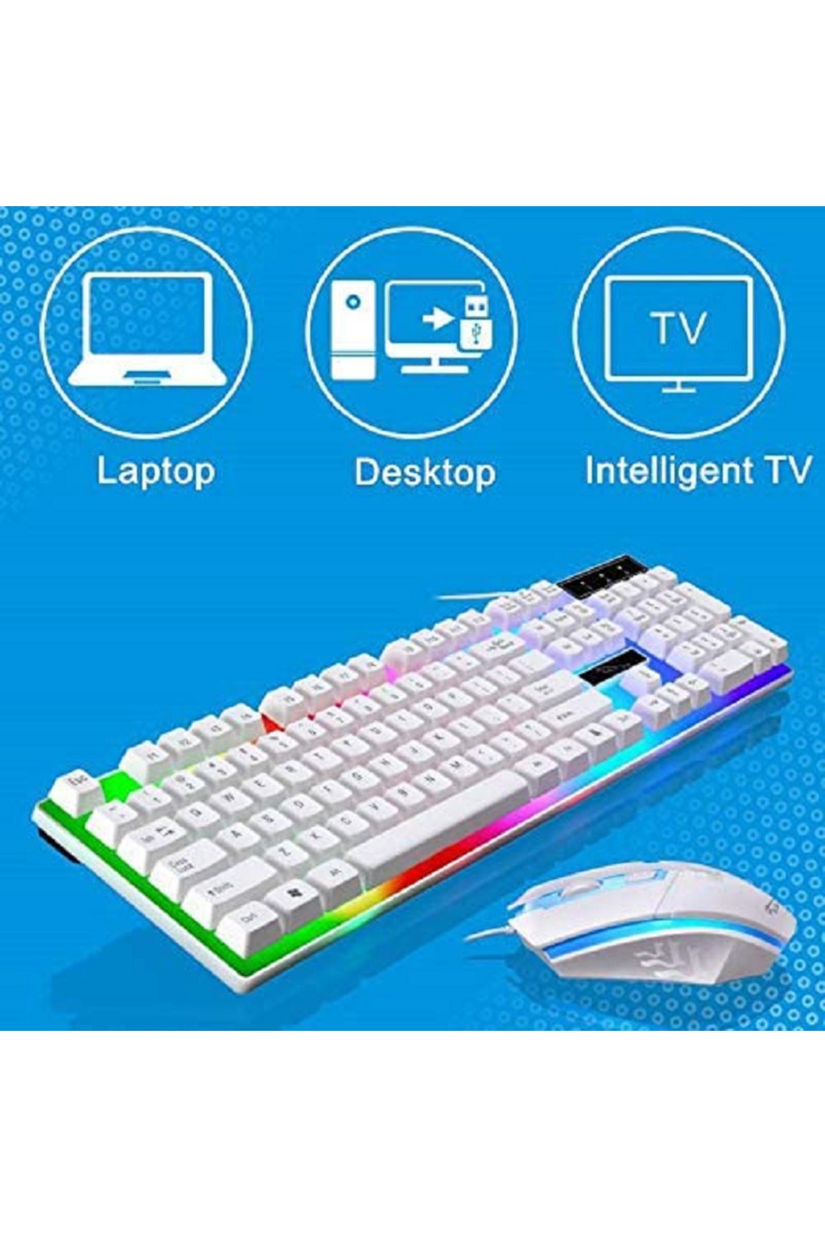 Generic-مجموعة لوحة مفاتيح ألعاب LED مع ماوس باللون الأبيض 3