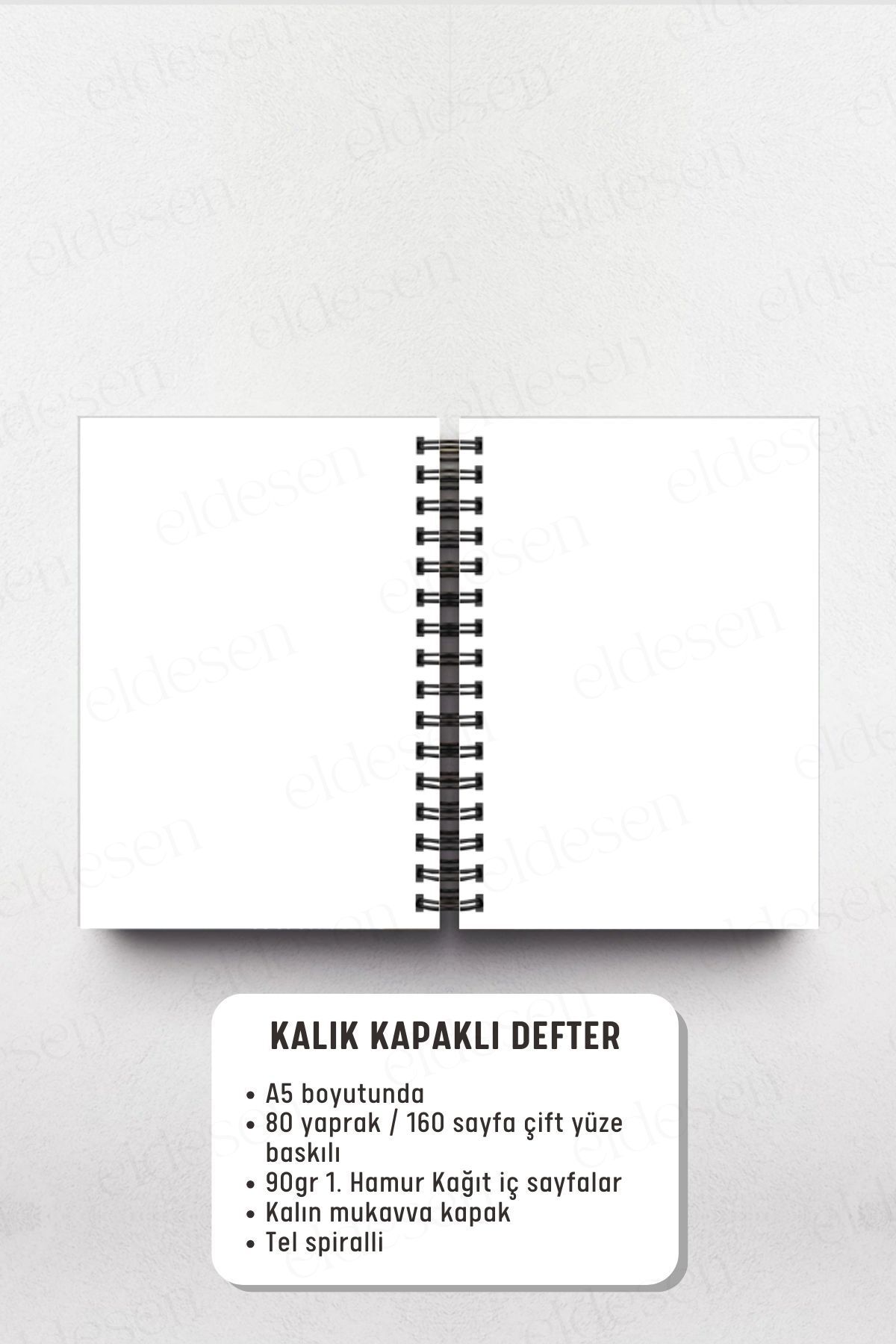 Eldesen Tasarım-Spiral Thick Cover Unlined Notebook, A5 Size 80 Sheets 160 Pages, Unlined Notebook 3