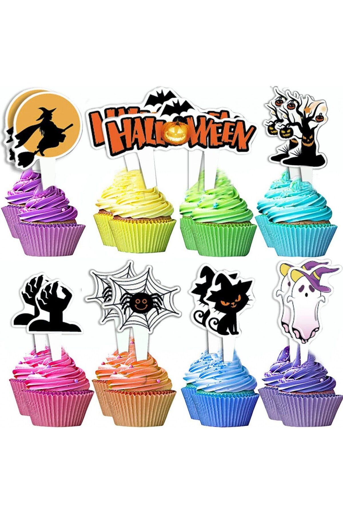 Yitla Set De 15 Decoratiuni Pentru Prajituri Yitla, Model Halloween, Carton, Multicolor - Mărime unică