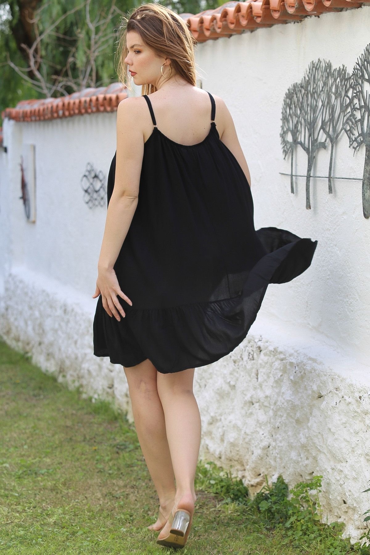 Chiccy-Black Etke - Casual Viscose Woven Dress with Ruffled Straps 105 66 8