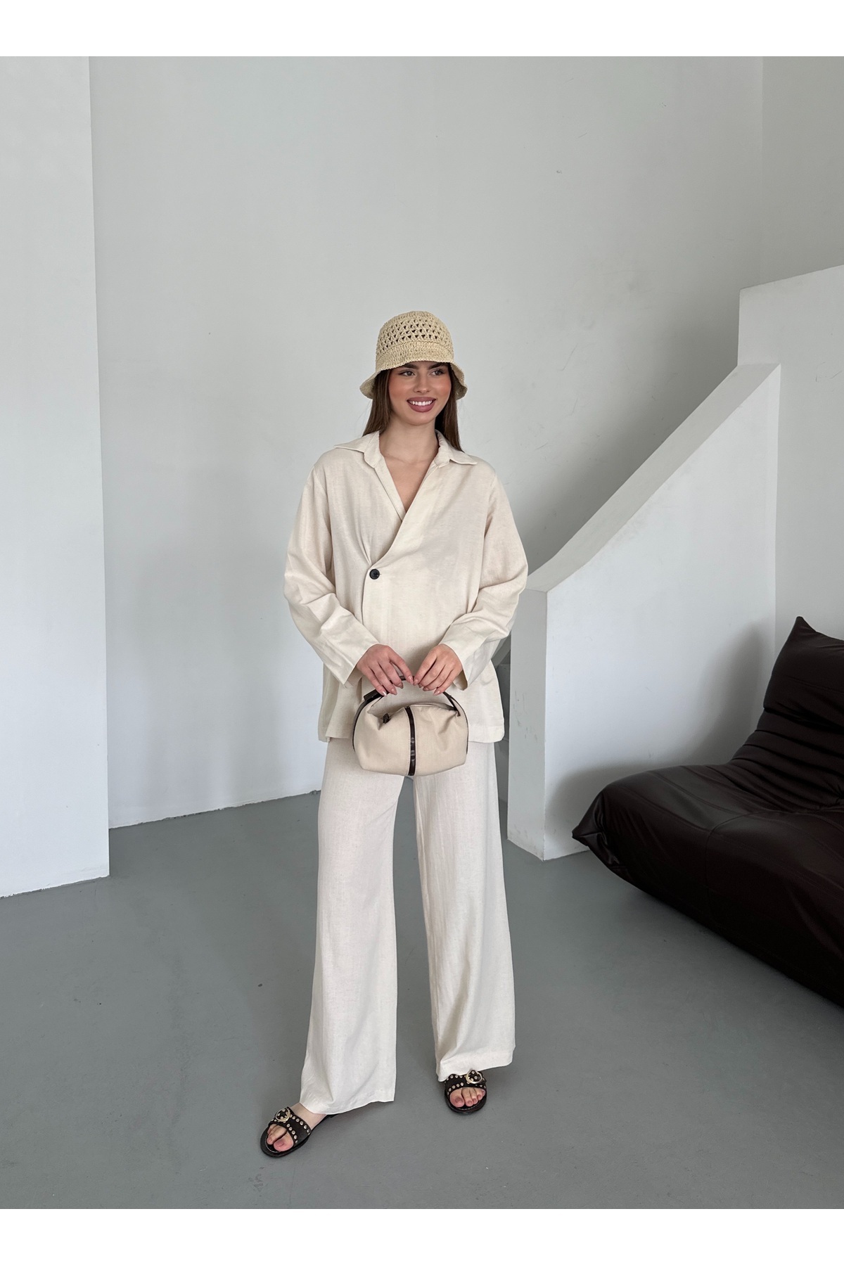 Laluvia-Set pantaloni kimono cu un singur buton, 100% bumbac natural, cu închidere la două piepturi - 8351 5