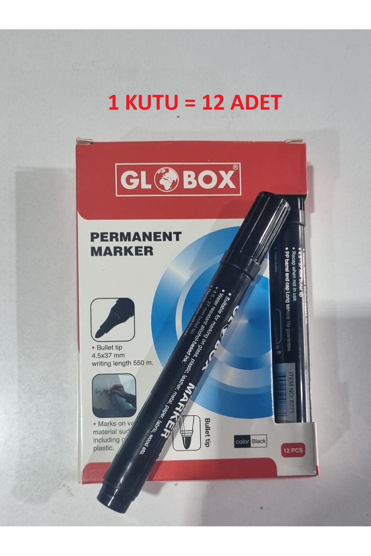 Globox Permanent Marker Koli Kalemi 12 Adet Siyah