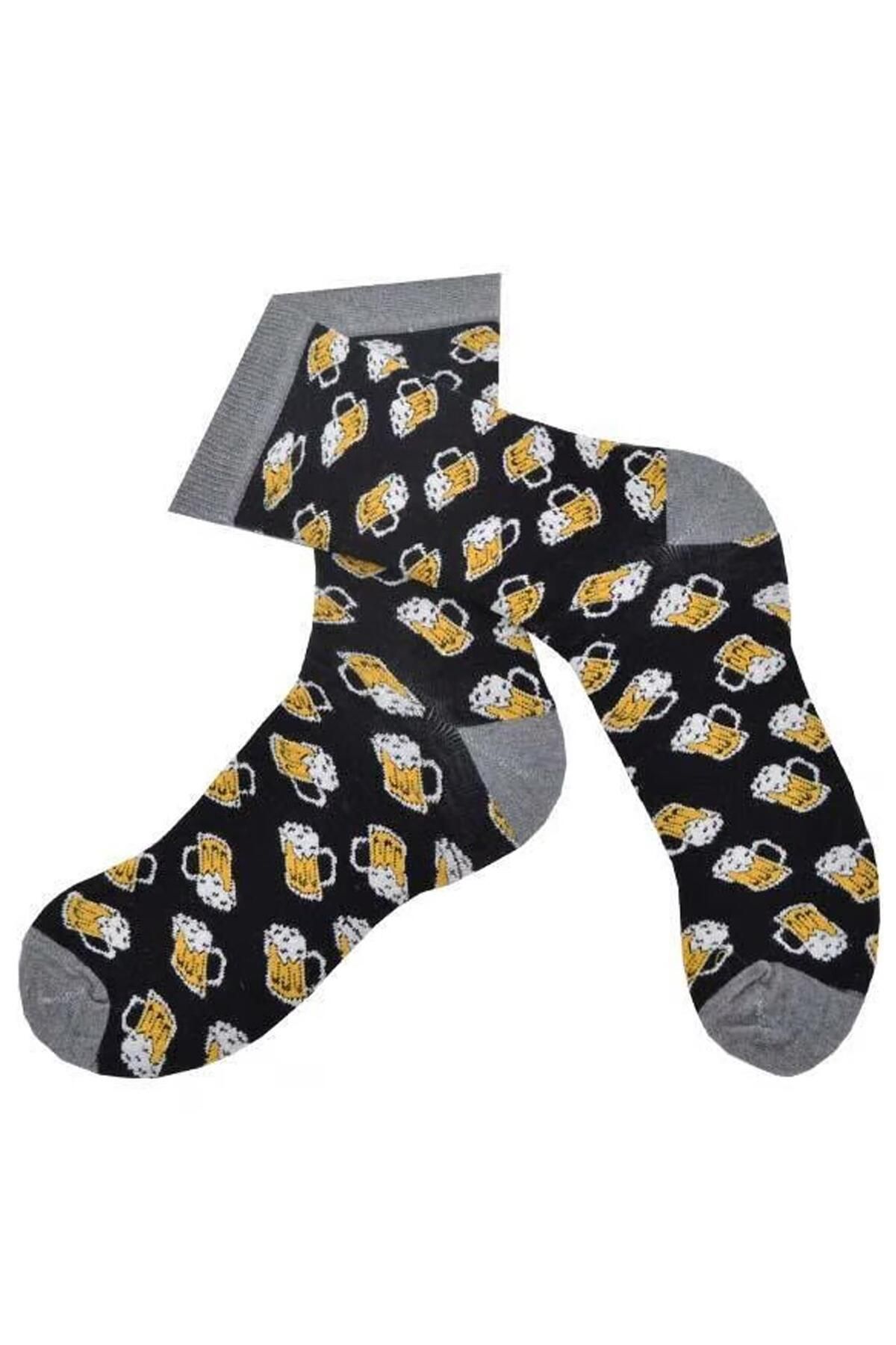 Flora-Men's Beer Mug Patterned Movable Socks Black - 41/44 1