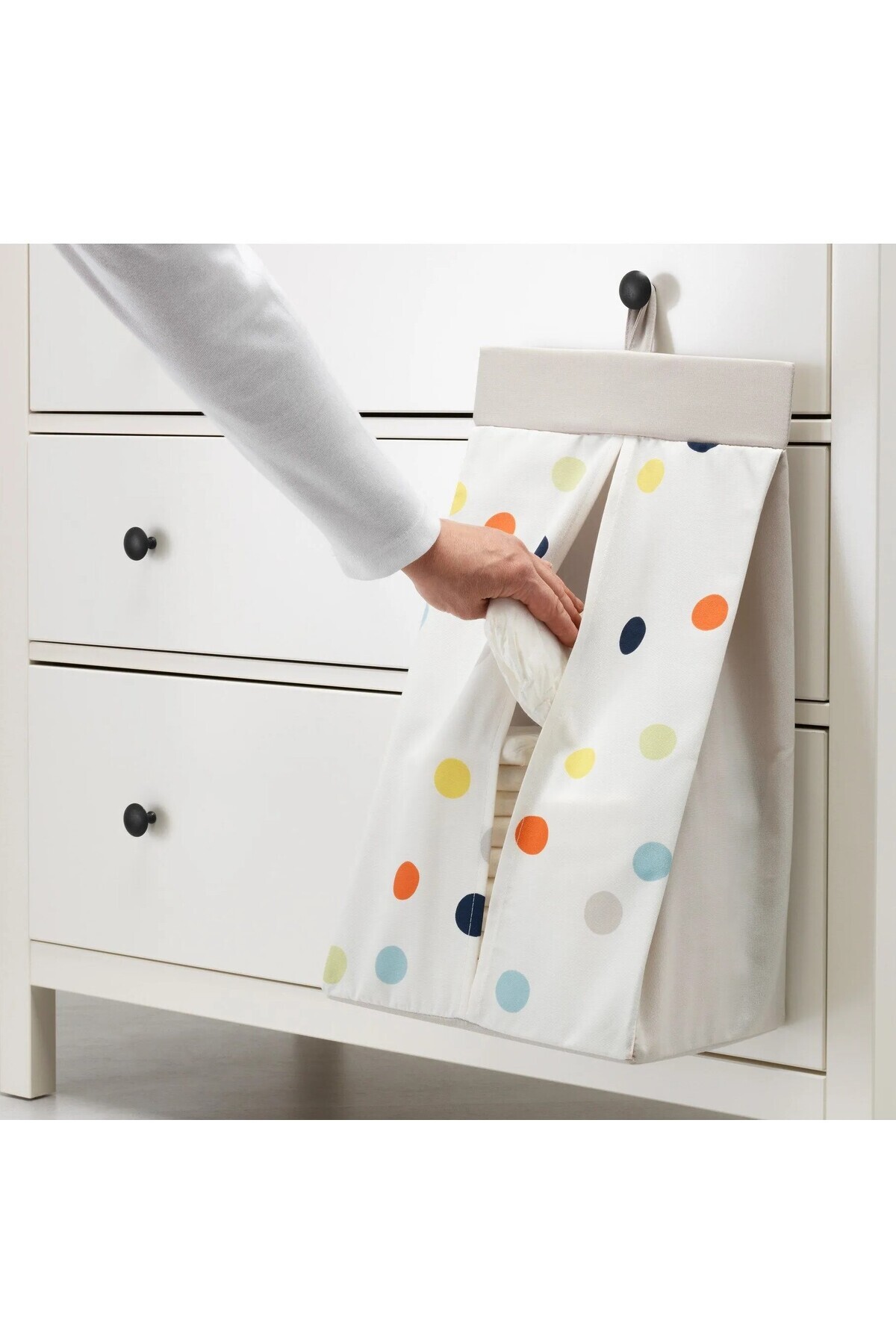 IKEA Asılabilir Bebek Bezi Torbası 30x52x22 Cm İkea Bez Toplama Cebi Düzenleyici Polyester Torba Beyaz