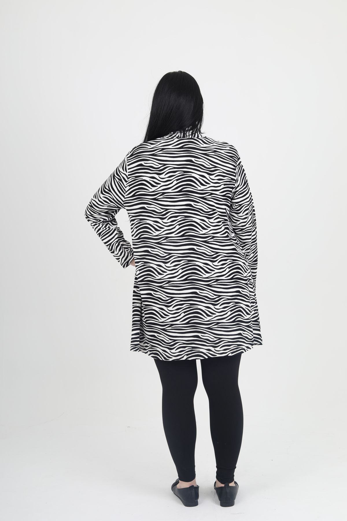 GNR-Zebra Patterned Large Size Combed Cotton Cardigan Inside and Outside Set 4