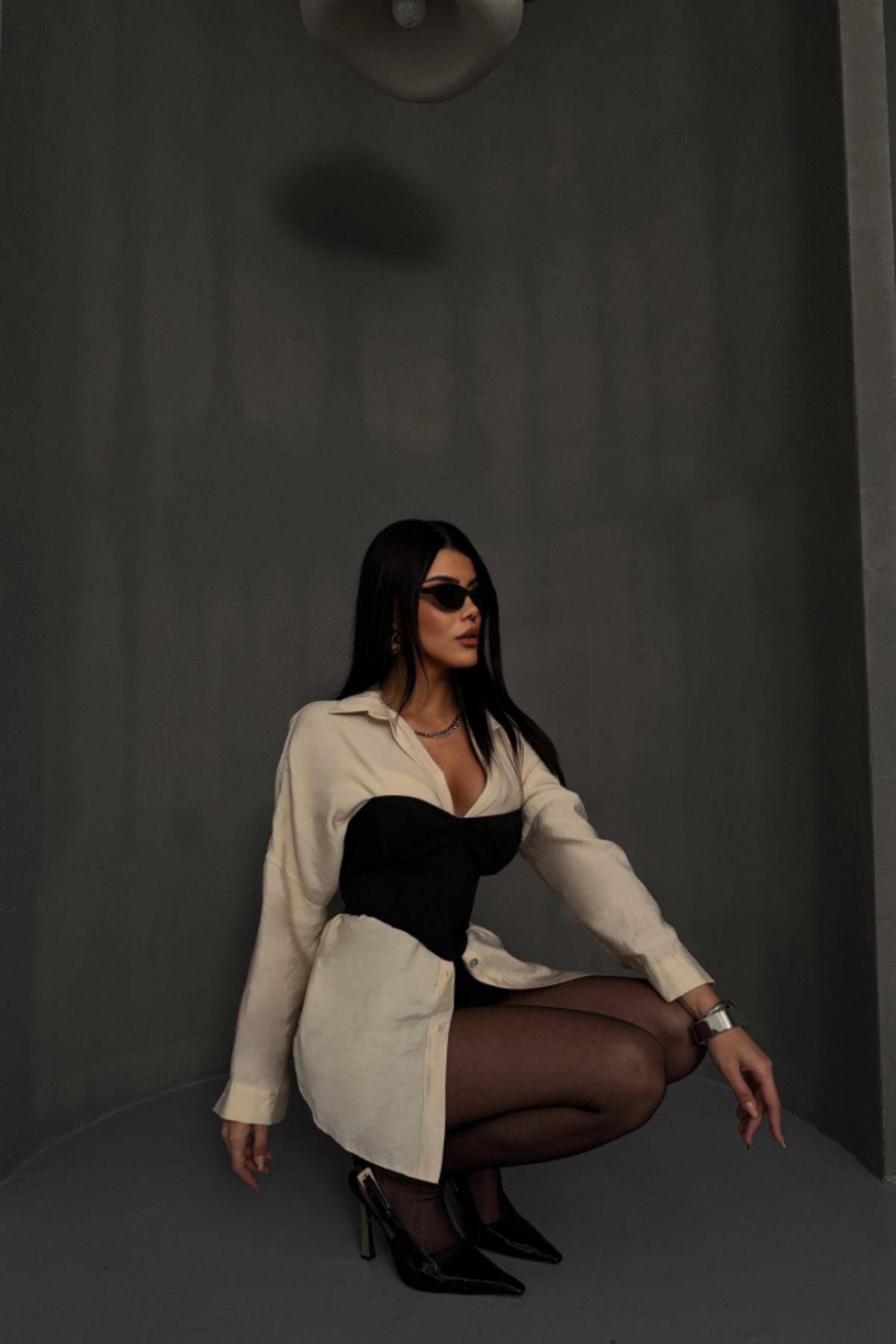 novafems BOYFRİEND GÖMLEK MODAL KUMAŞ OVERSİZE - Bej