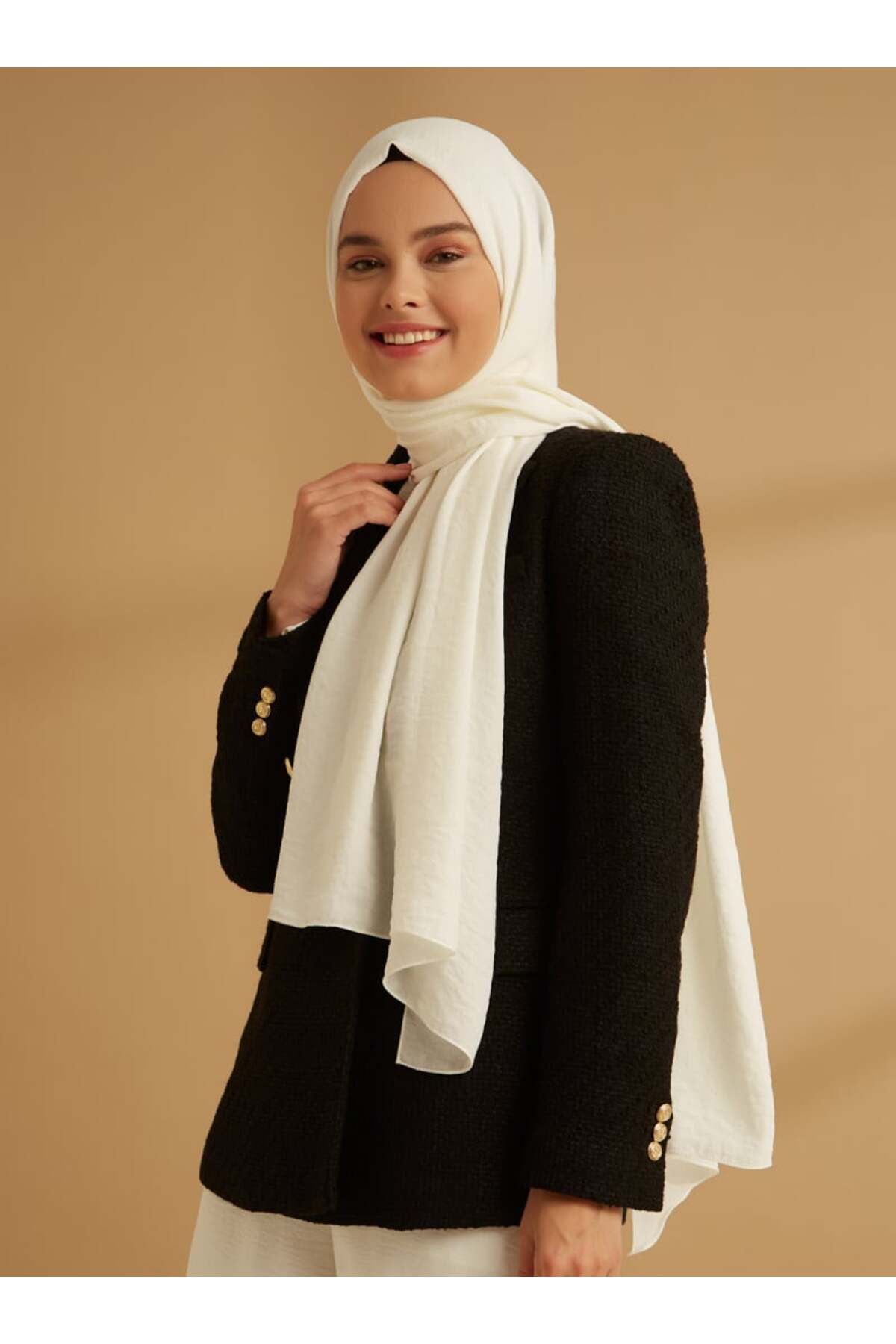 Tuva Şal-Glittered Crepe Jazz Shawl - Ecru - Canvas 3