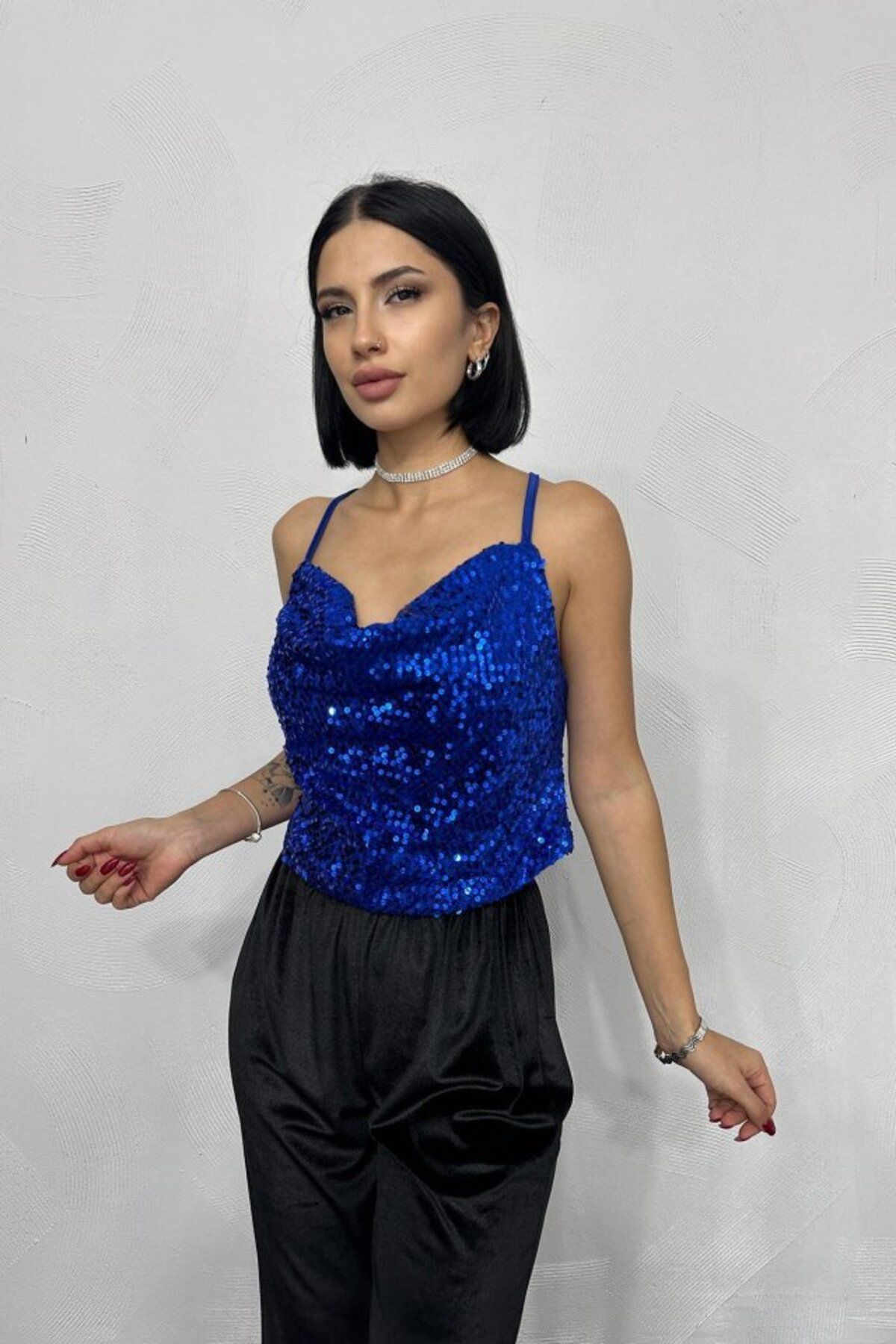 ASFSTORE Saks Askılı Degaje Bluz