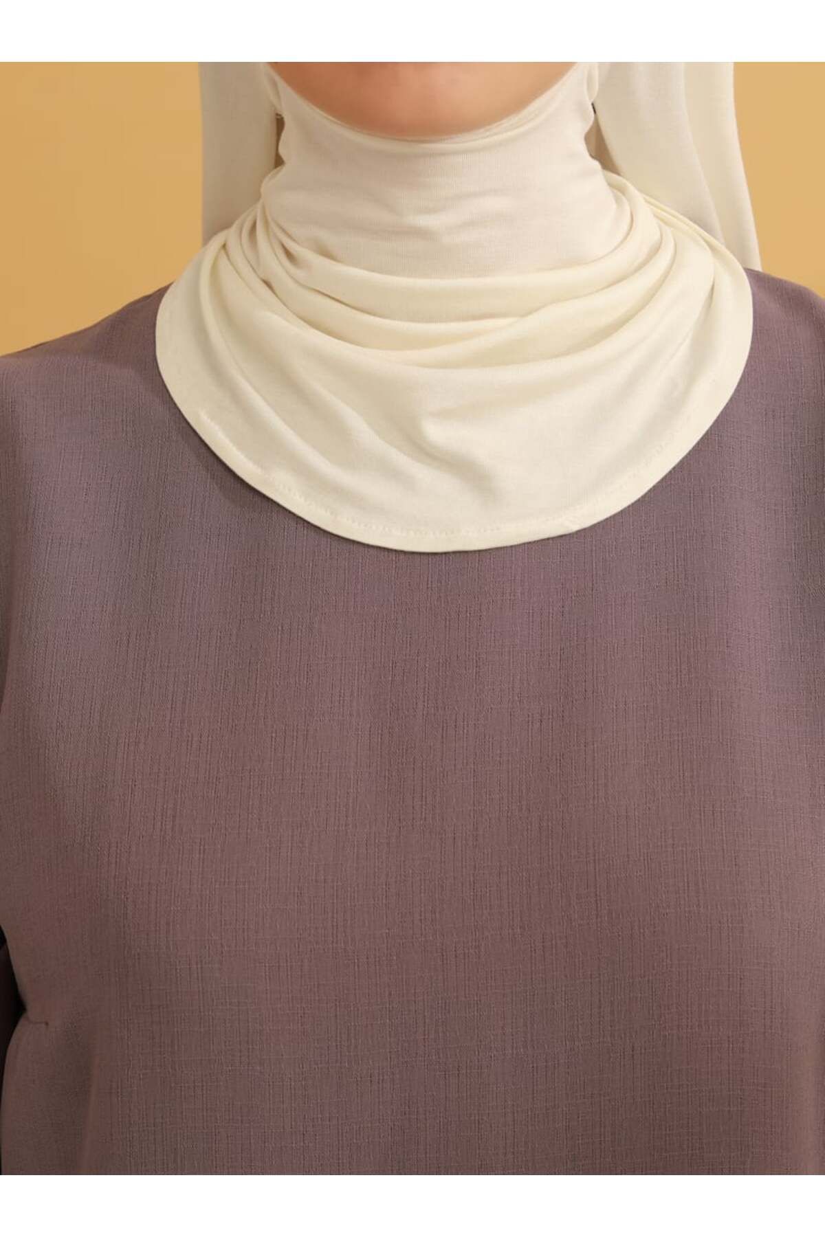 Tuva Şal-Practical Combed Shawl with Neck Collar - Ecru - Canvas 3