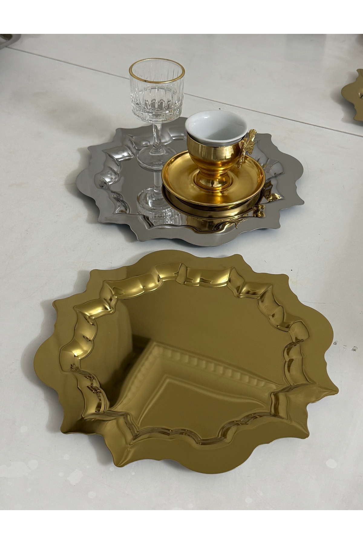 SEVA ÇELİK-Gold & Silver 2 Pieces Sun Model Round Presentation T槃Siossieri 2
