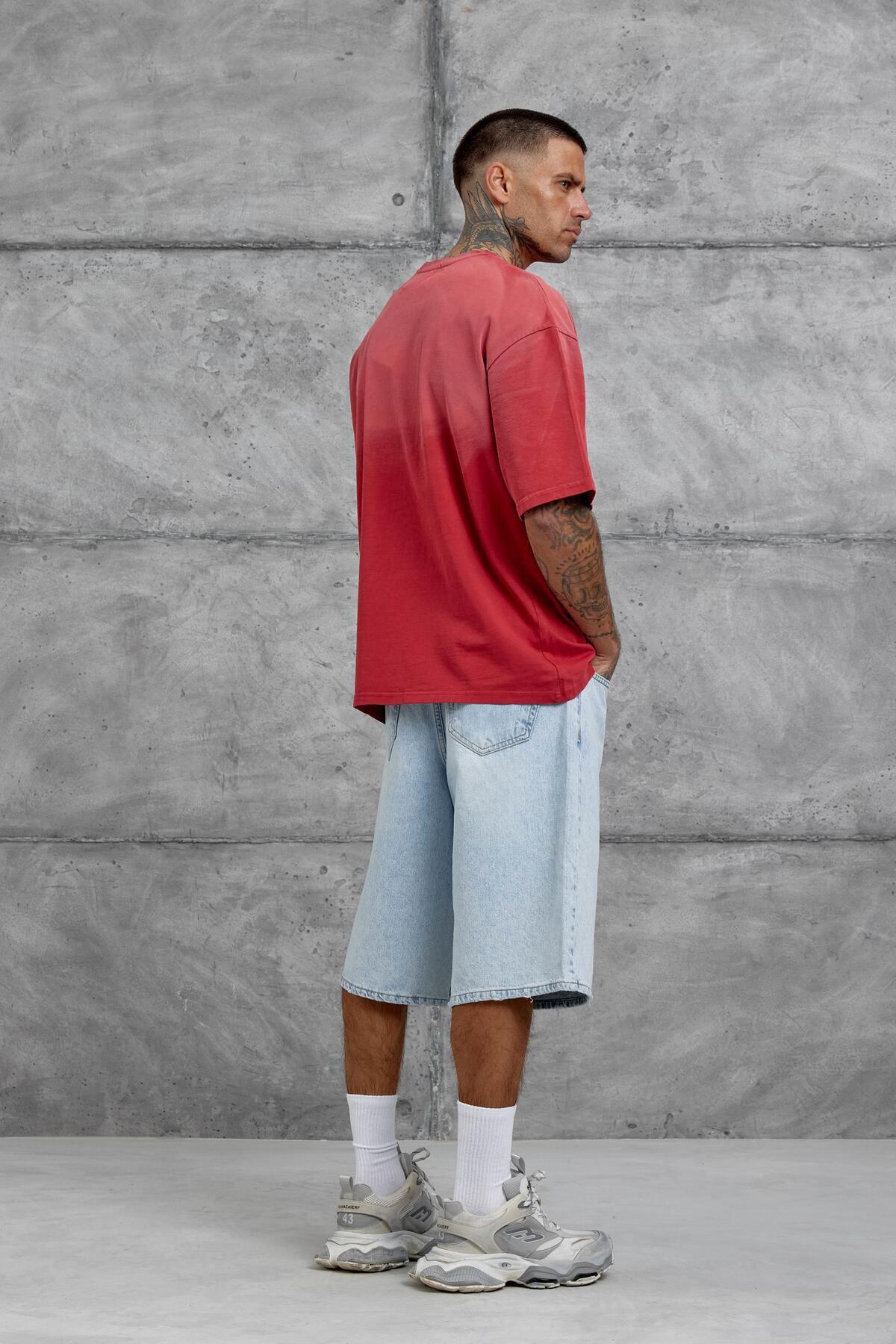 NOMARC-Red Checked Text Printed Washable Oversize Tshirt 2