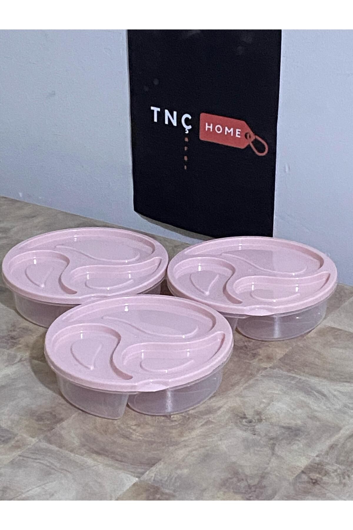 Tnchome-Damla 3-Compartment Storage Container Set of 3 0.55 Lt Small Size Pink Anti-Racite Storage Box Storage 3