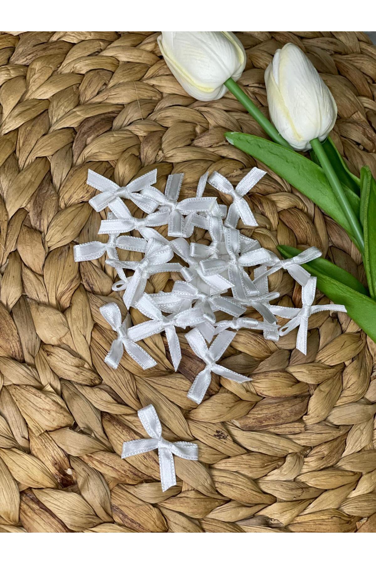 Bow Satin Ribbon Gift Ornament 50PCS Tiny 6mm OFF-WHITE
