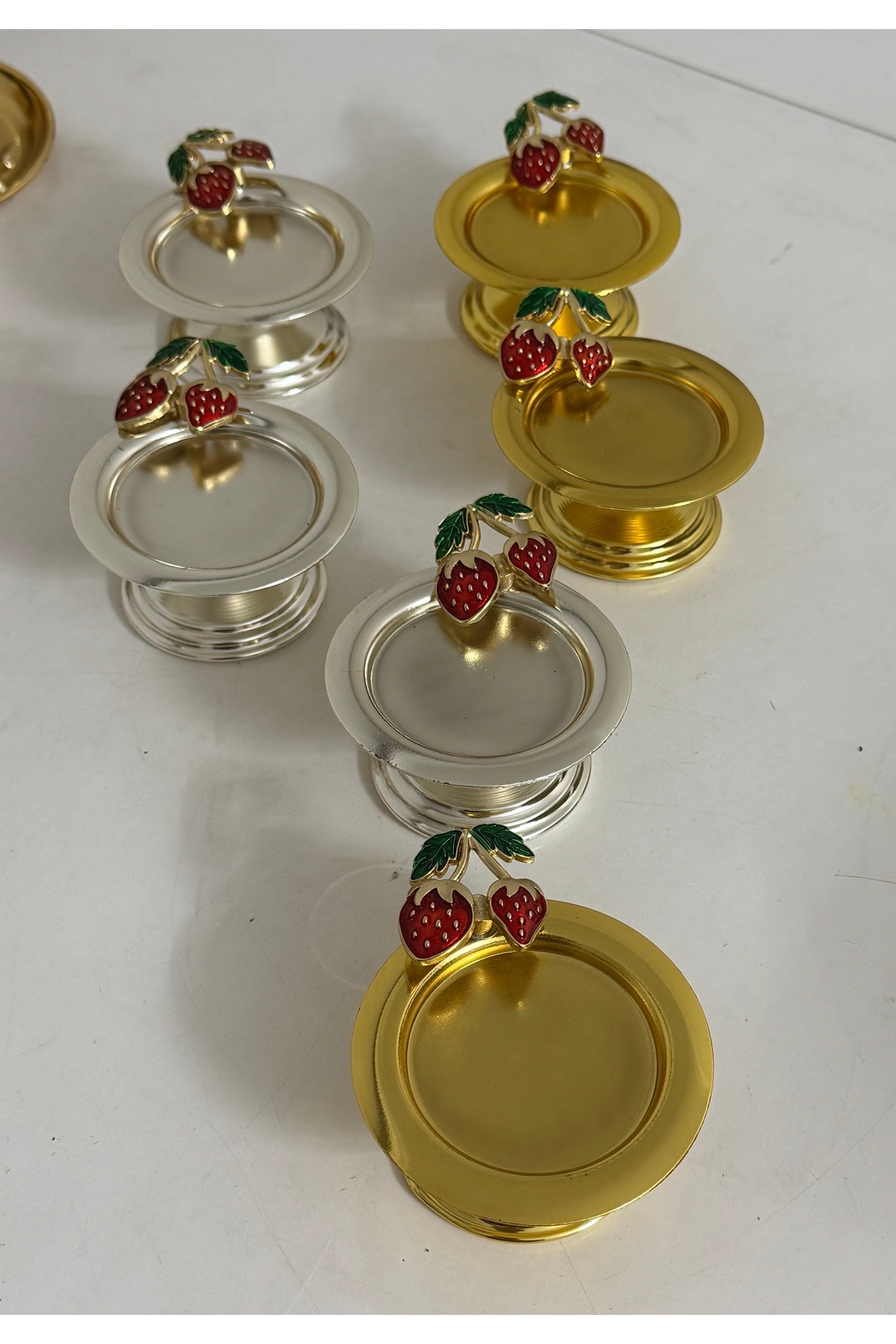 SEVA ÇELİK-6 Pieces of Macaron Holder Delight Holder with Gold and Silver Strawberry Accessories 3