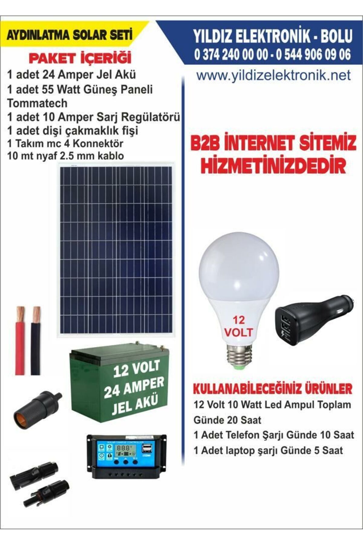 Genel Markalar Bolsat Solar Aydınlatma Seti- 55watt Panel - 24