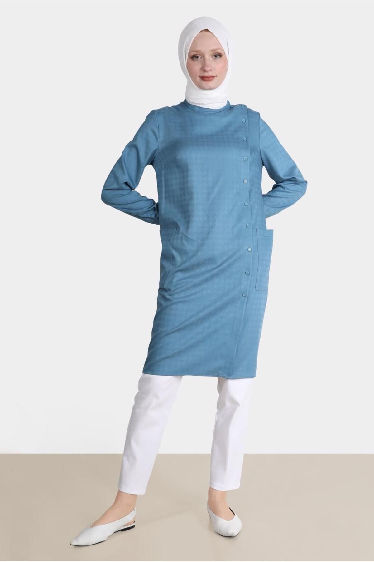 تونیک دکمه دار مدل Houndstooth 42746 Alvina