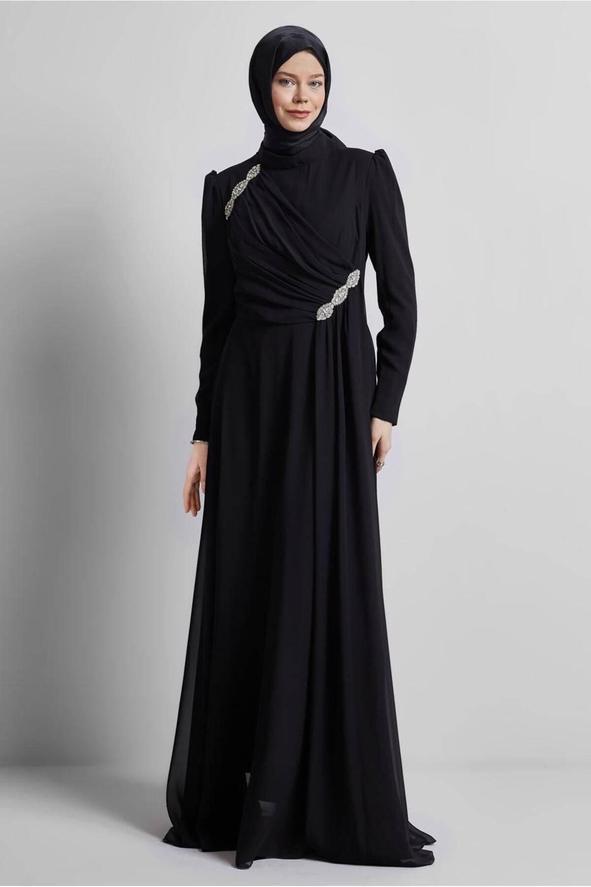 لباس شب شیفون سنگی 50503 Alvina