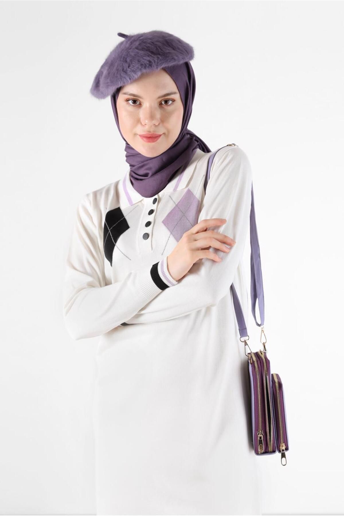 تونیک بافتنی یقه چوگان با طرح باقلوا 42109 Alvina