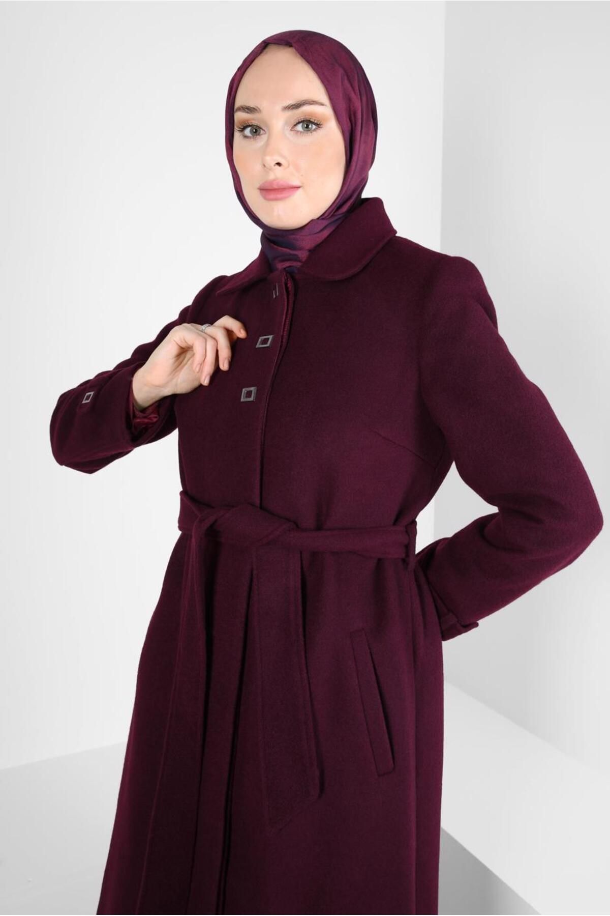 مانتو دکمه دار کمربند 90456 Alvina