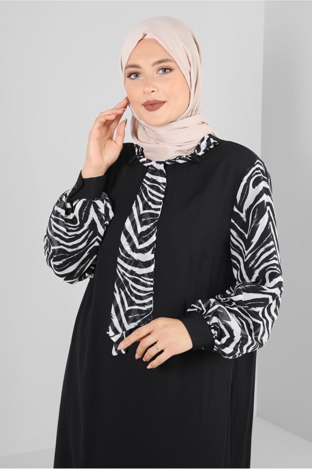 تونیک آئروبین یقه روسری طرح دار 20256 Alvina
