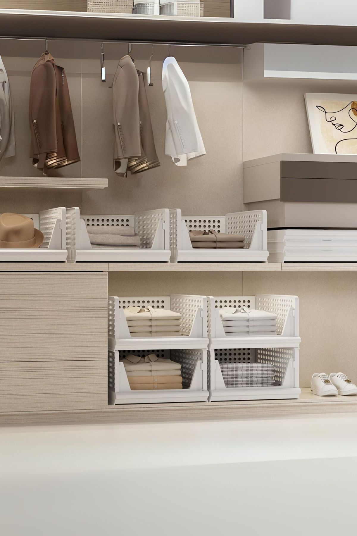 EVLE-Σετ 3 Modular Sliding Shelf Organizer ντουλαπιών, γήινο 5