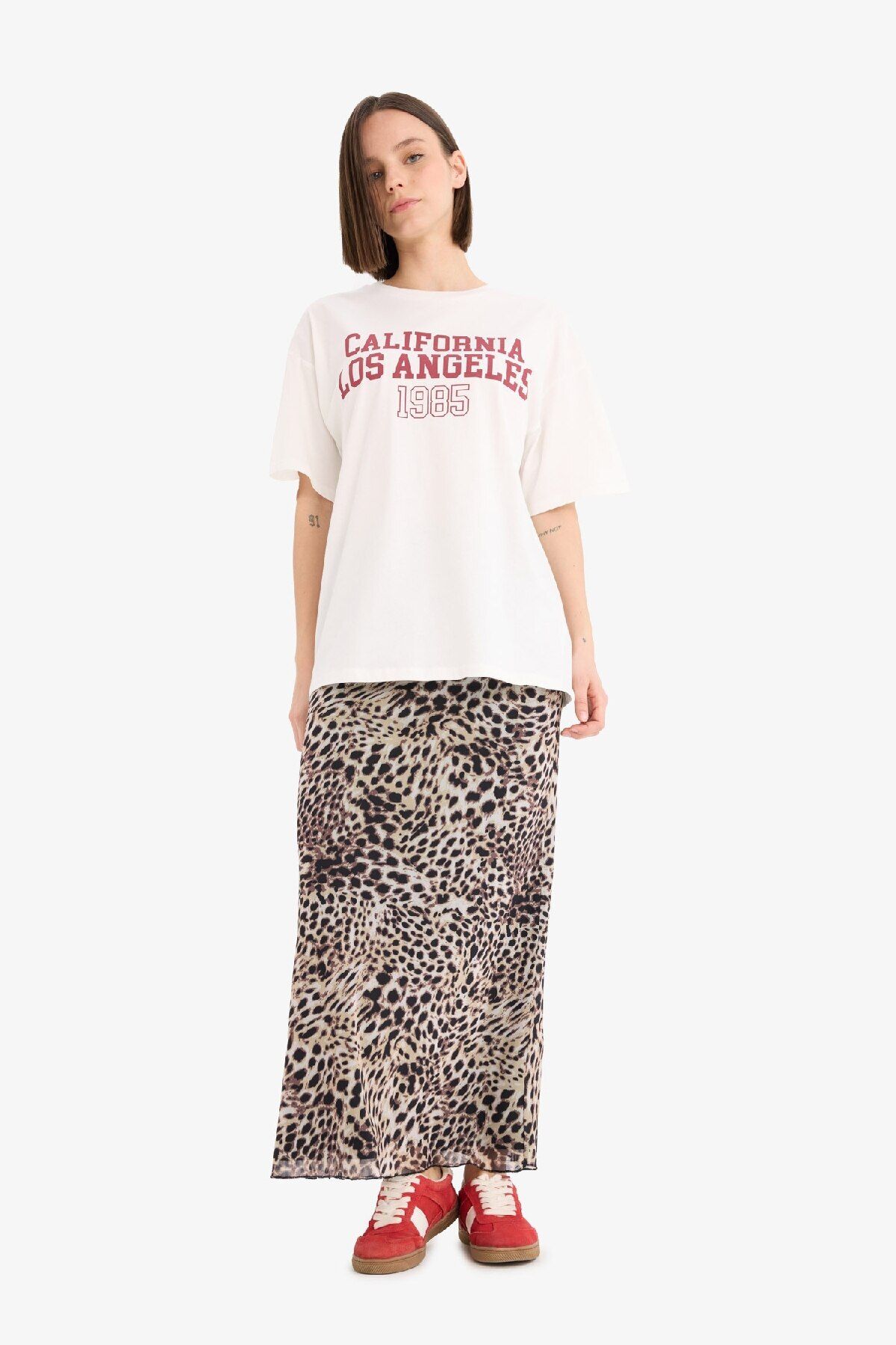 DeFacto-Coool A-Line Leopard Pattern High Waist Combed Cotton Lining Tulle Maxi Skirt D7077Ax25Sp 3