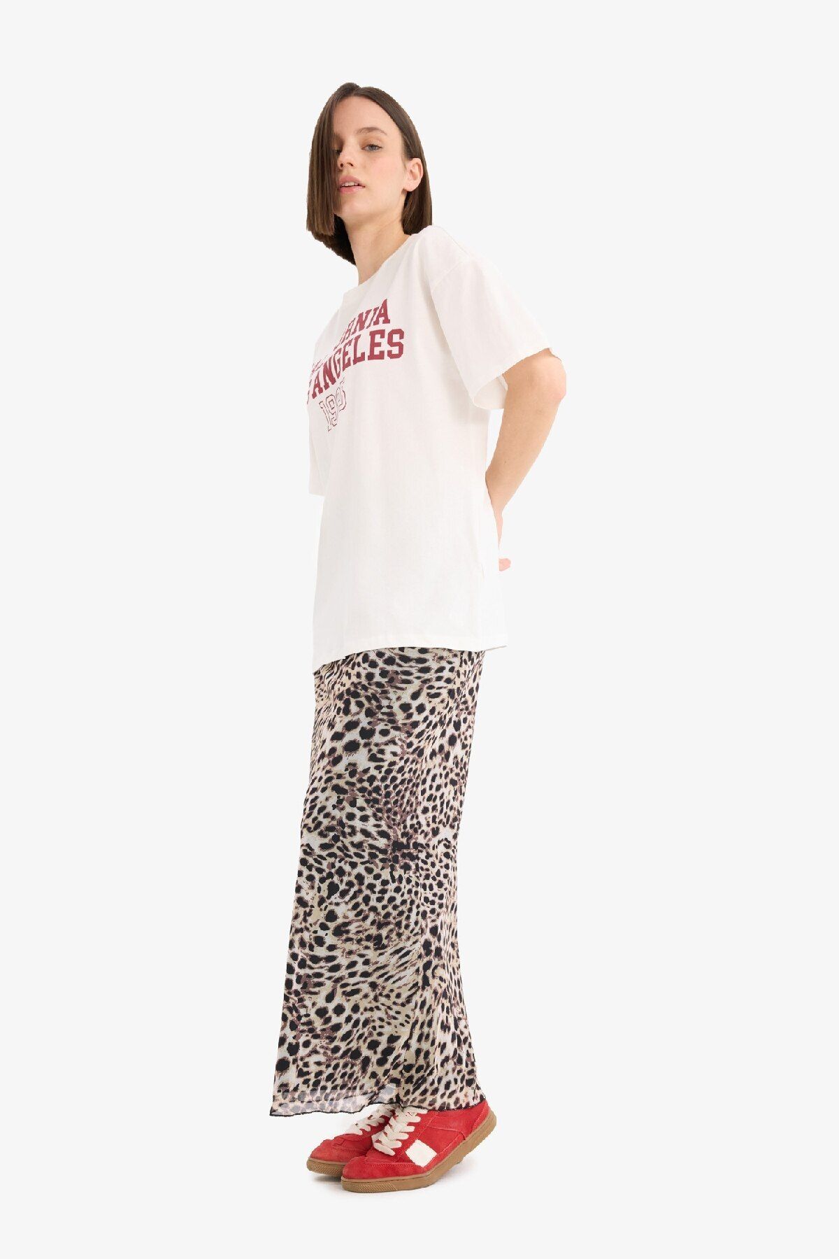 DeFacto-Coool A-Line Leopard Pattern High Waist Combed Cotton Lining Tulle Maxi Skirt D7077Ax25Sp 2