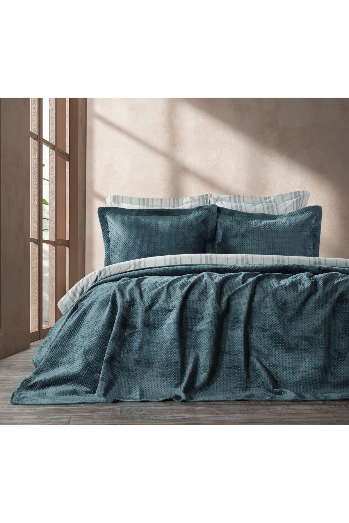 ZEBRA CASA-Scala Petrol Double Bed Cover Set 4