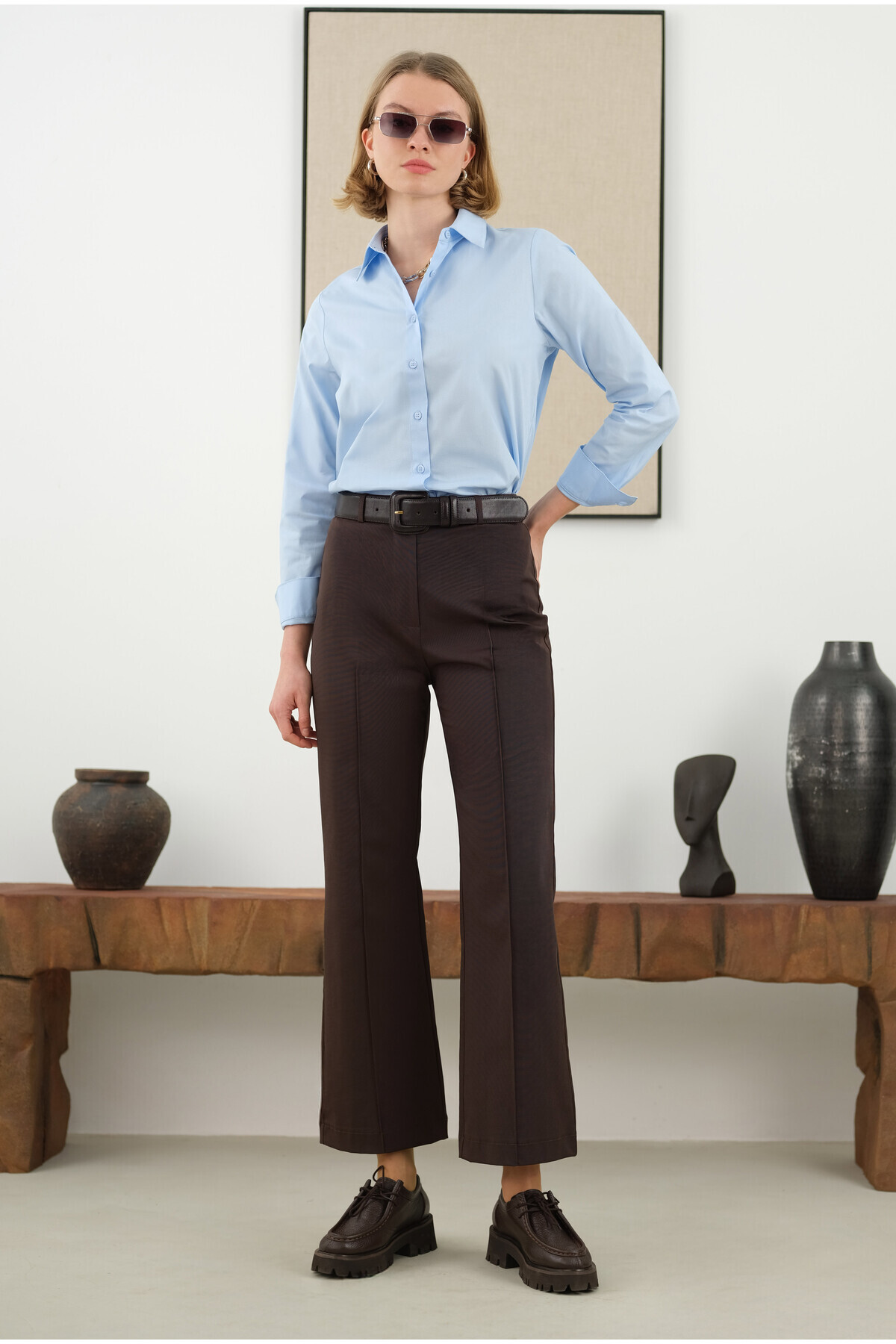 HEQA-Half Ribbed Trousers - Bitter Brown 1