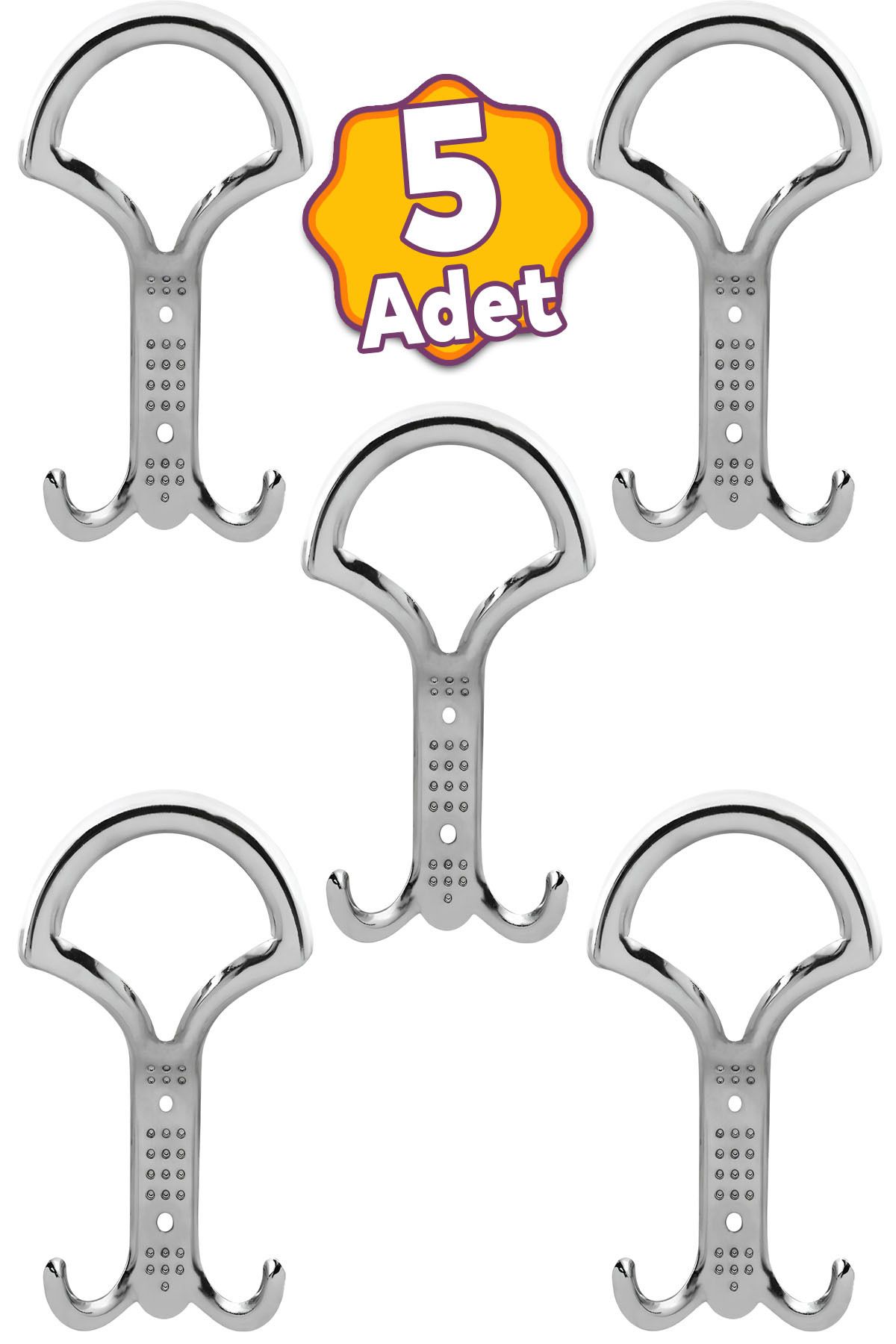 Badem10 (5 ADET) Noktalı Krom Metal Portmanto Vestiyer Duvar Askısı Dolap Elbise Askılığı Askılık Askılığı