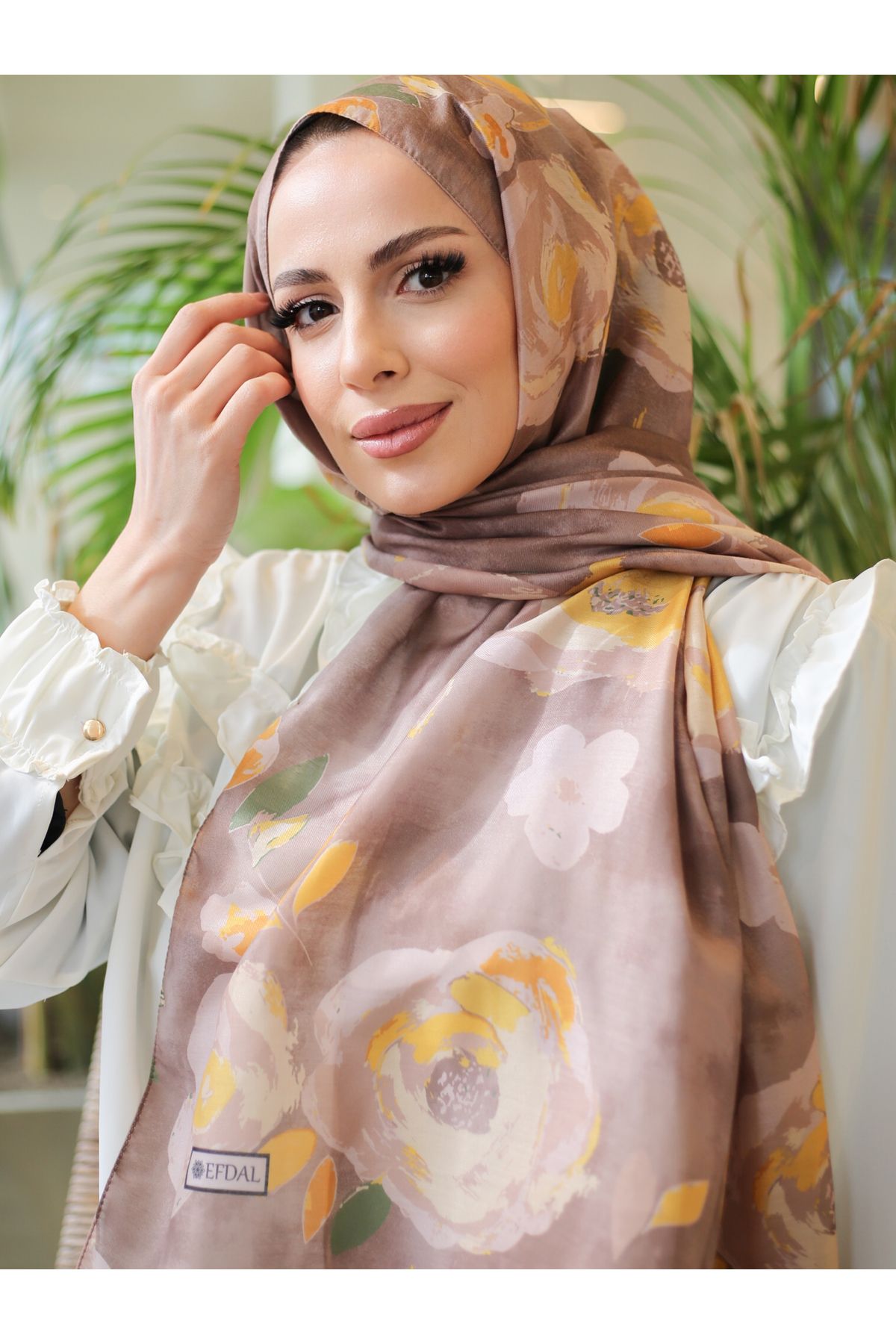 efdal şal eşarp-Rosa Pattern Imported Cotton Shawl 2