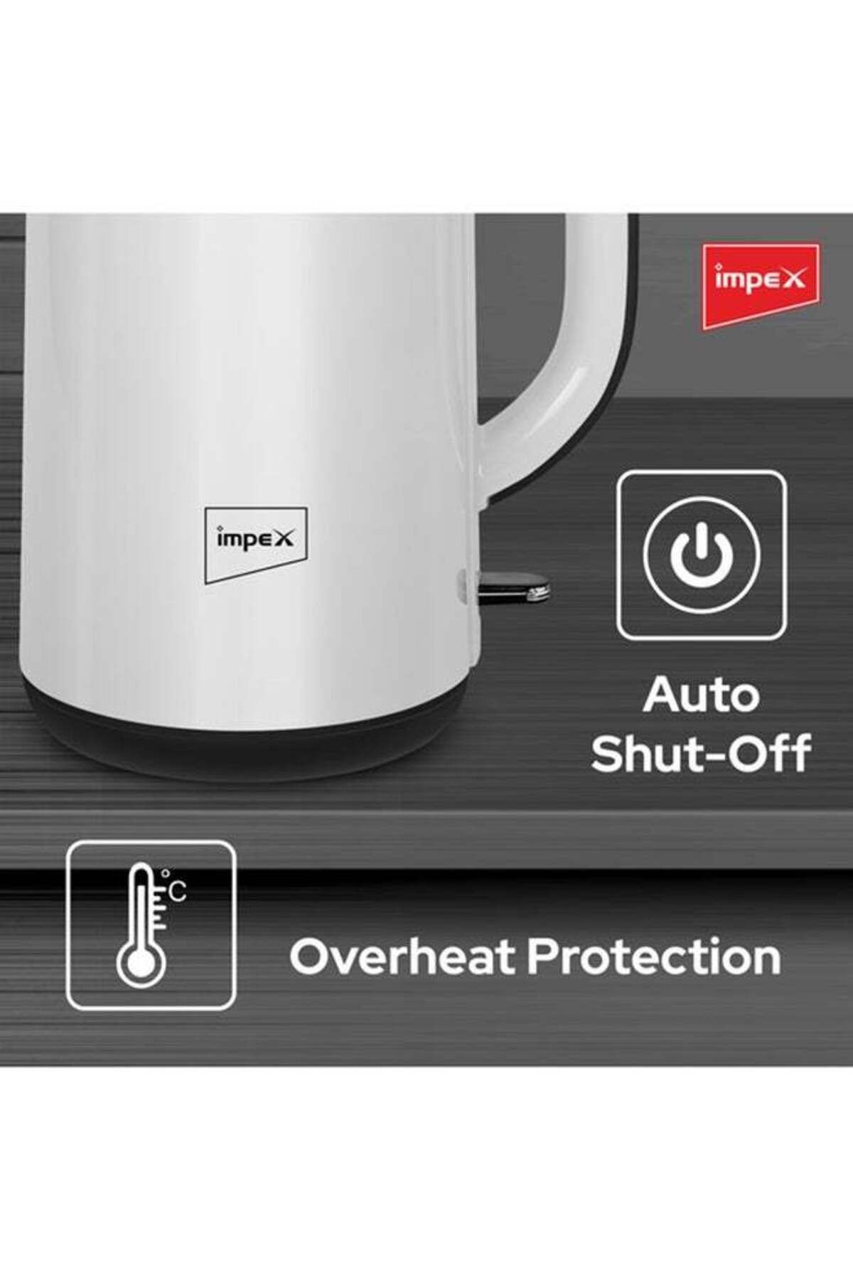 İMPEX-Electric Kettle 2 Ltr 1500W Double Layer Inside 360° Base Automatic Shut-Off- White STEAMER 2002 6