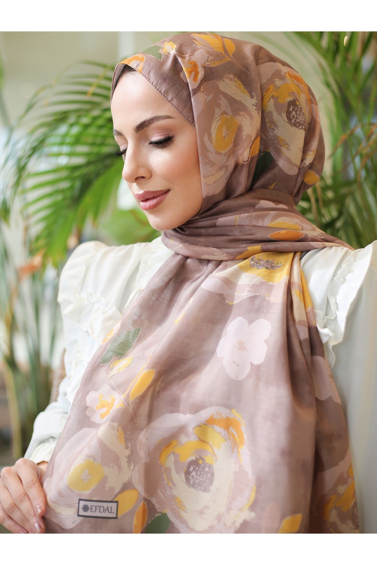 efdal şal eşarp-Rosa Pattern Imported Cotton Shawl 3
