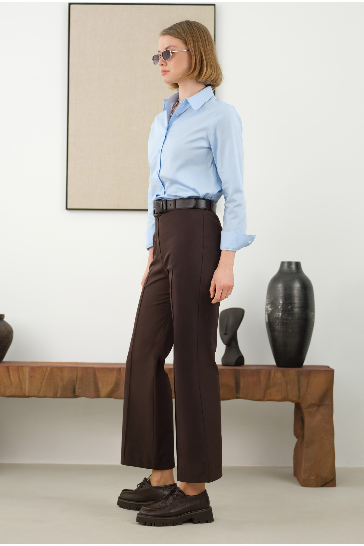 HEQA-Half Ribbed Trousers - Bitter Brown 3
