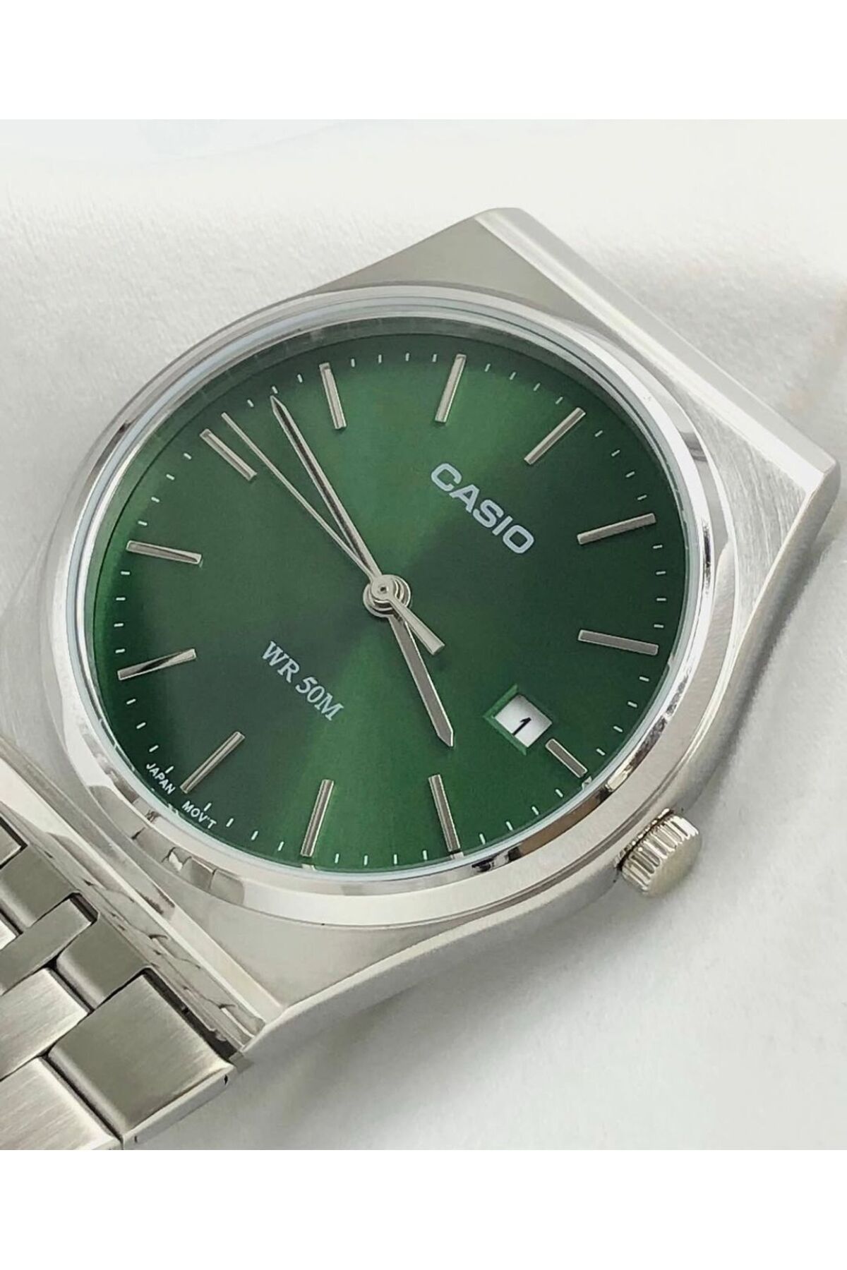 Casio-Casio Men's Analog Quartz Watch with Green Dial and Stainless Steel Strap MTP-B145D-3AVDF 5