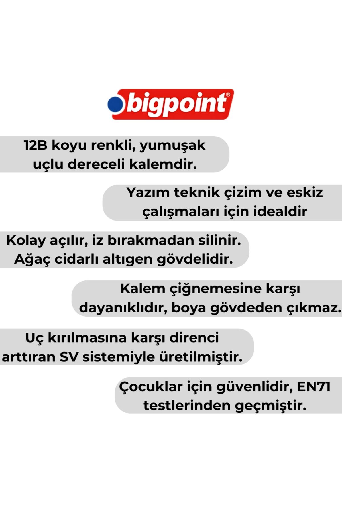 Bigpoint-|   Graduated Pencil 12B – for Technical Drawing and Sketching, Hexagonal Body 3