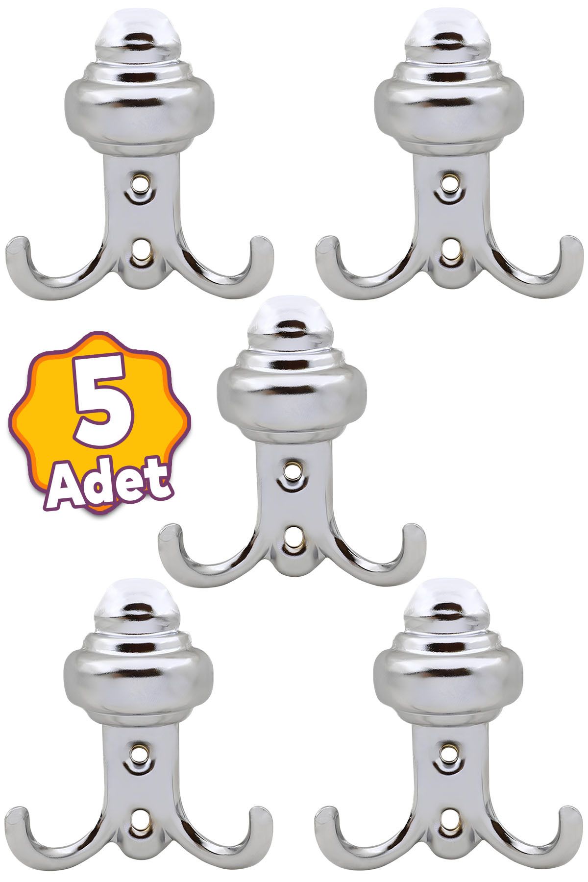 Badem10 (5 ADET) Metal Krom Portmanto Vestiyer Duvar Askısı Dolap Elbise Kıyafet Askılığı Askılık