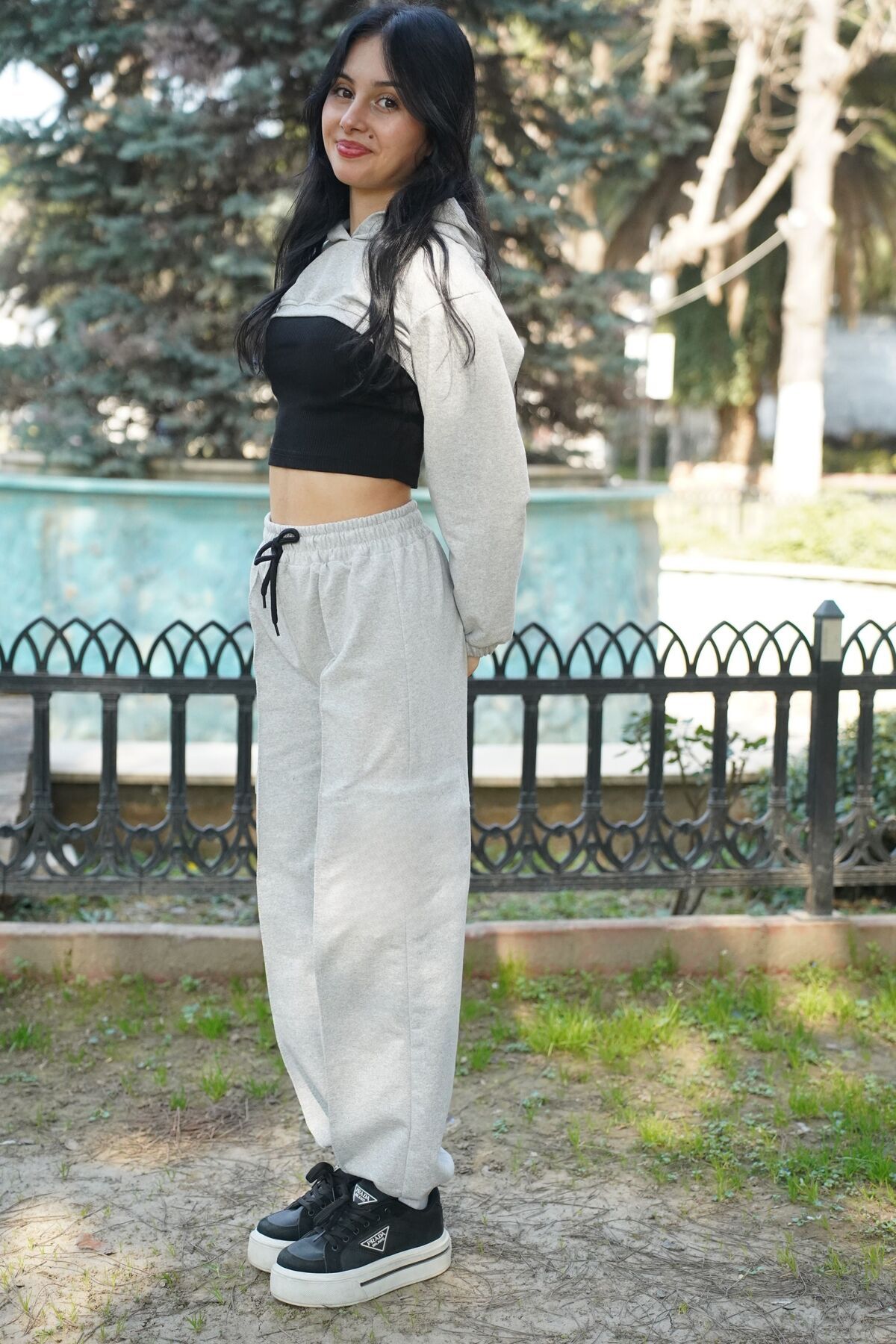 armicem-Two Piece Top, One Style: Long Sleeve & Sling Crop Set with Elasticized Hem Sweatpants 5