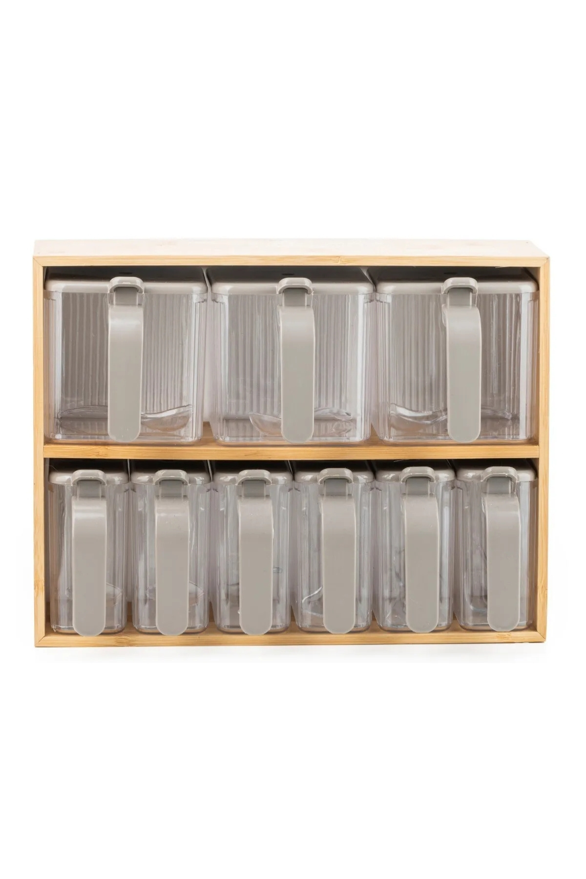 EVLE-9-Piece Spice Rack Set with Bamboo Stand 19 Pieces Practical Storage Container with Spoon 2
