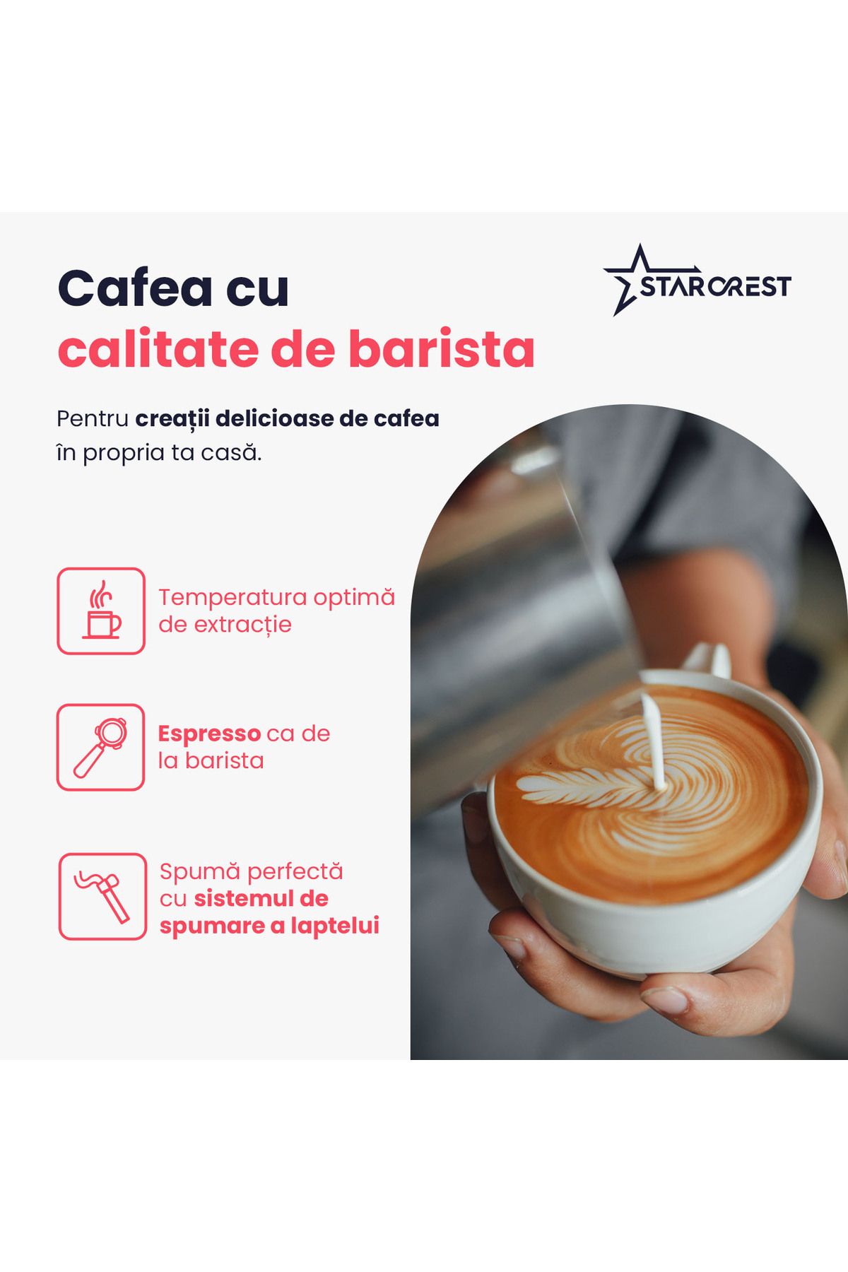 STARCREST-STARCREST SEM-850SLBK espresso machine, 850W, 20 bar, removable tank 1.5L, frothing device 3