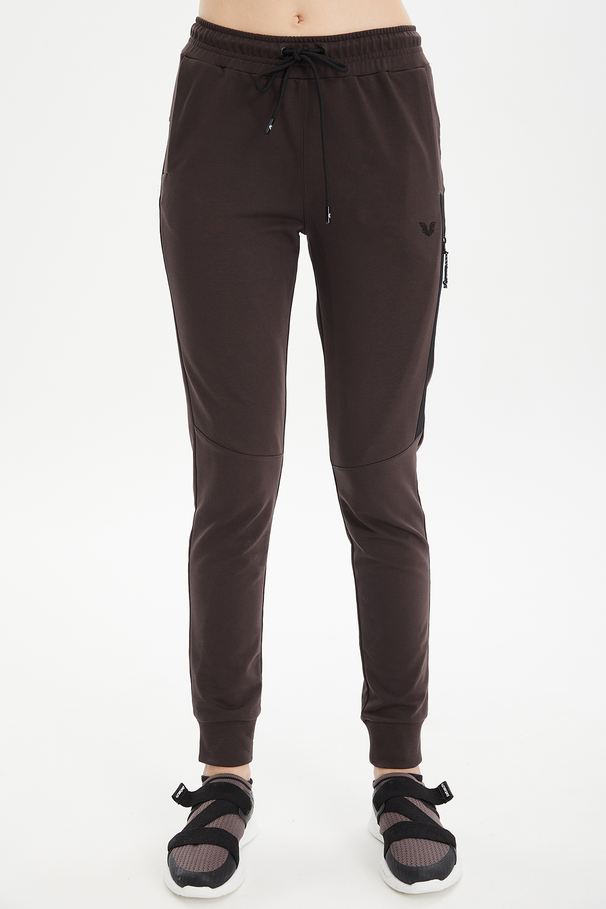 Women's Brown Ribbed Cotton Sports Sweatpants 0807