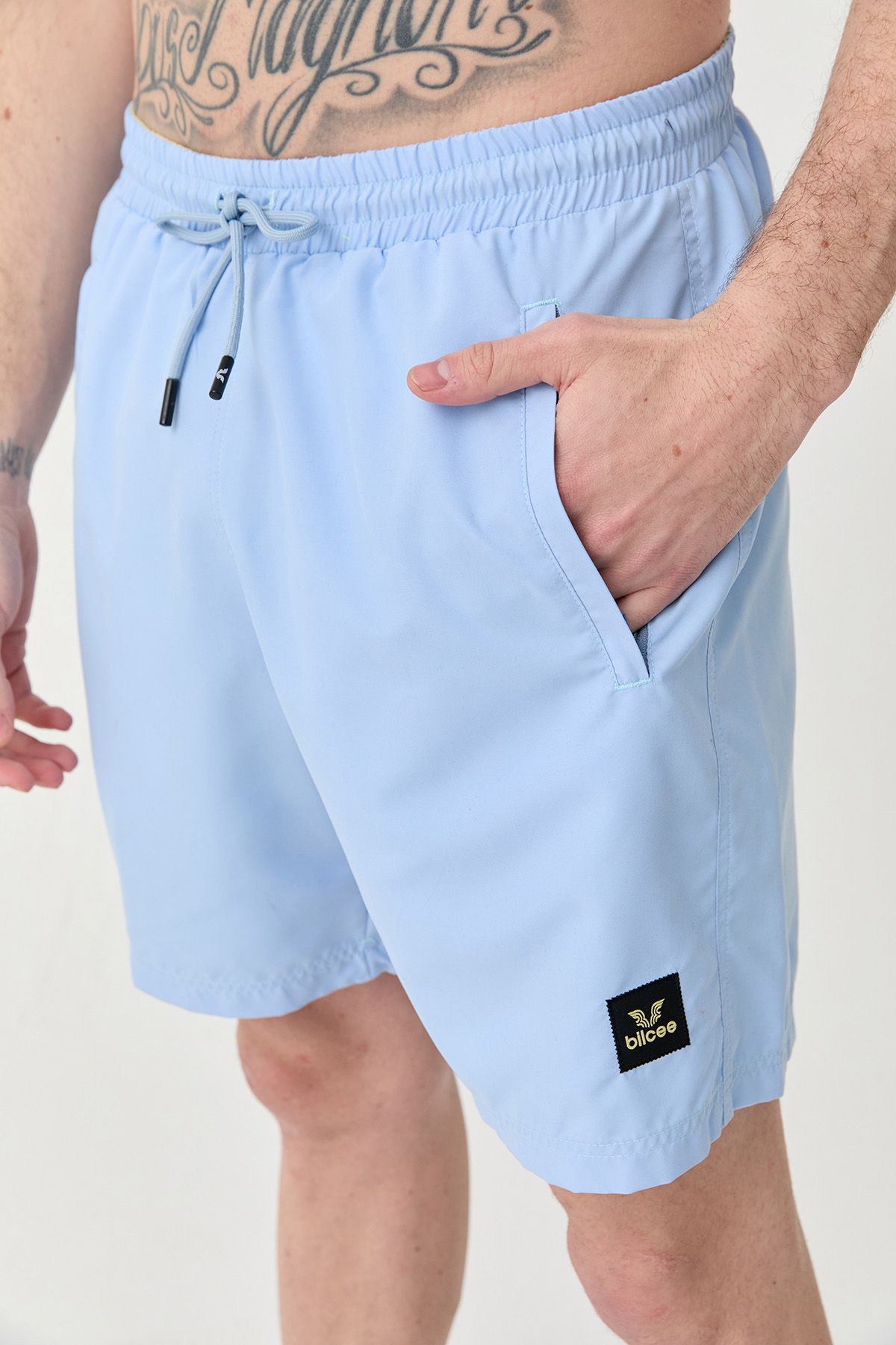 bilcee Pantaloni Scurți Pentru Antrenament Și Plajă Pentru Bărbați, Albastru, Verde, Cu Plasă - Cu Buzunare Și Talie Elastică 9764 Masculin - S