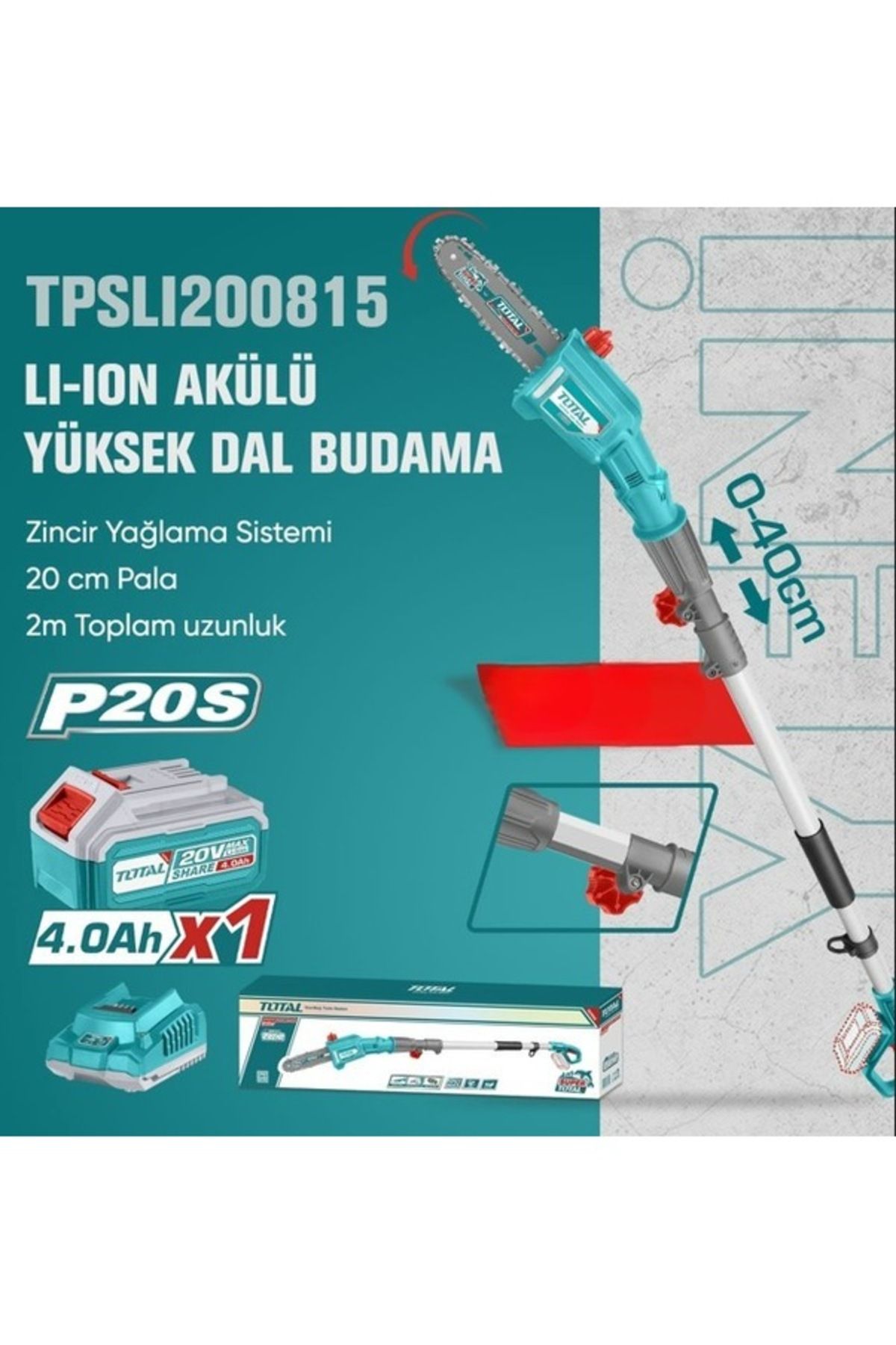 TOTAL Tpslı 200815 Akülü Yüksek Dal Budama 4,0 Ah