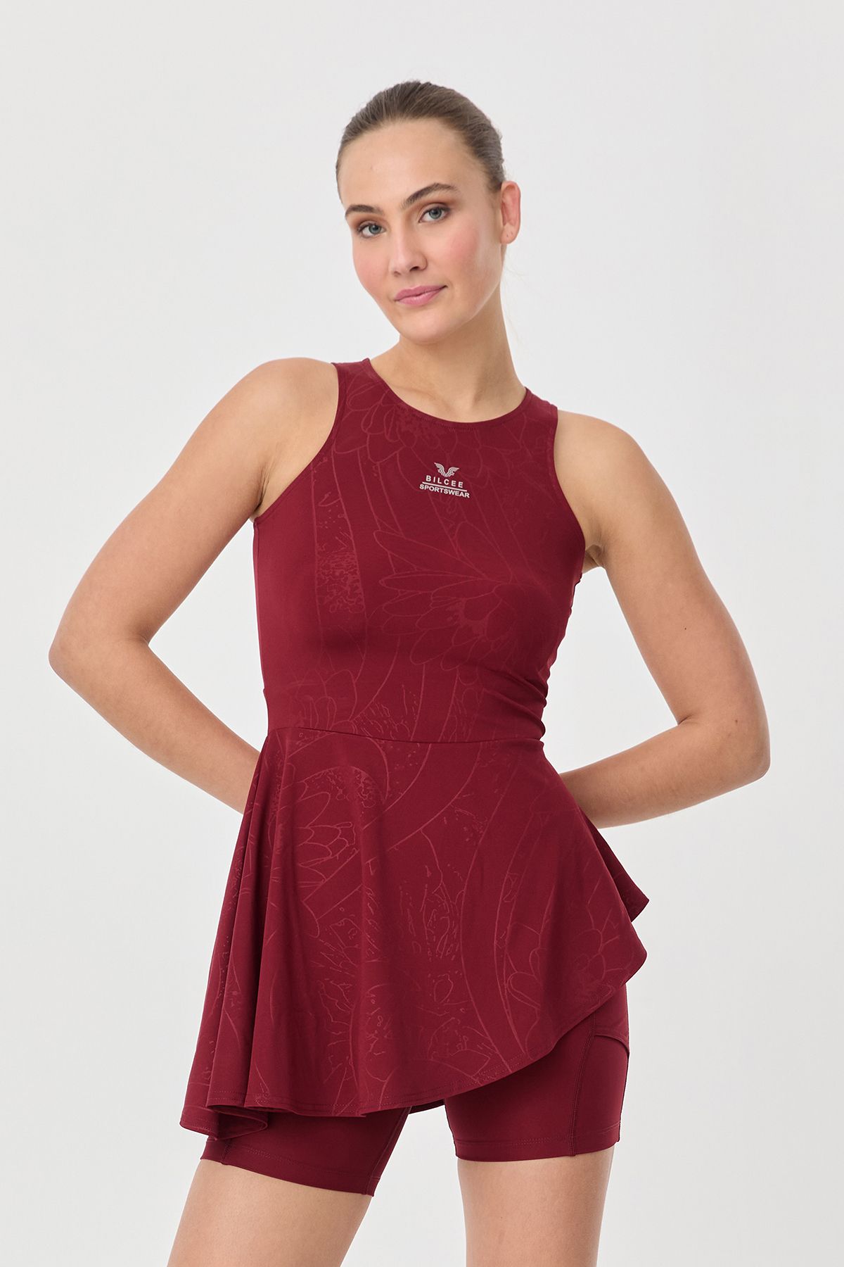 bilcee-Rochie de tenis pentru femei cu colanți roșii Claret - Scurtă 0092 3